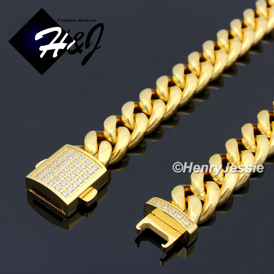 18″-40″Stainless Steel 7mm Gold Plated Cubic Zirconia Miami Cuban Necklace*GN165