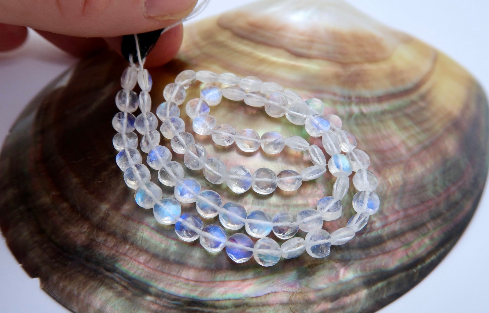 FULL STRAND STUNNING AAAA BLUE TEAL FALSH MOONSTONE 4.3-4.6mm FACETED COIN BEADS