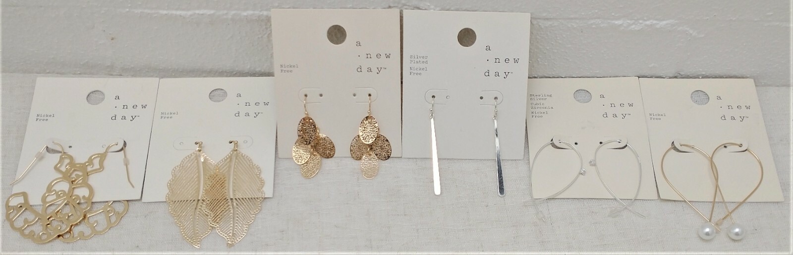 6 Pairs of Earrings gold silver color Pendant Leaf Faux Pearl Hook Nickel Free