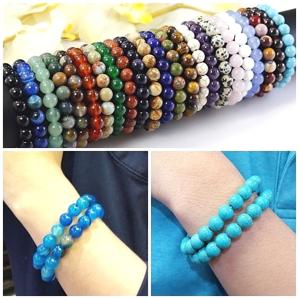 12mm Handmade Round Beaded Stretch Balance Bracelet 6.5-9″ Healing Gemstone Gift