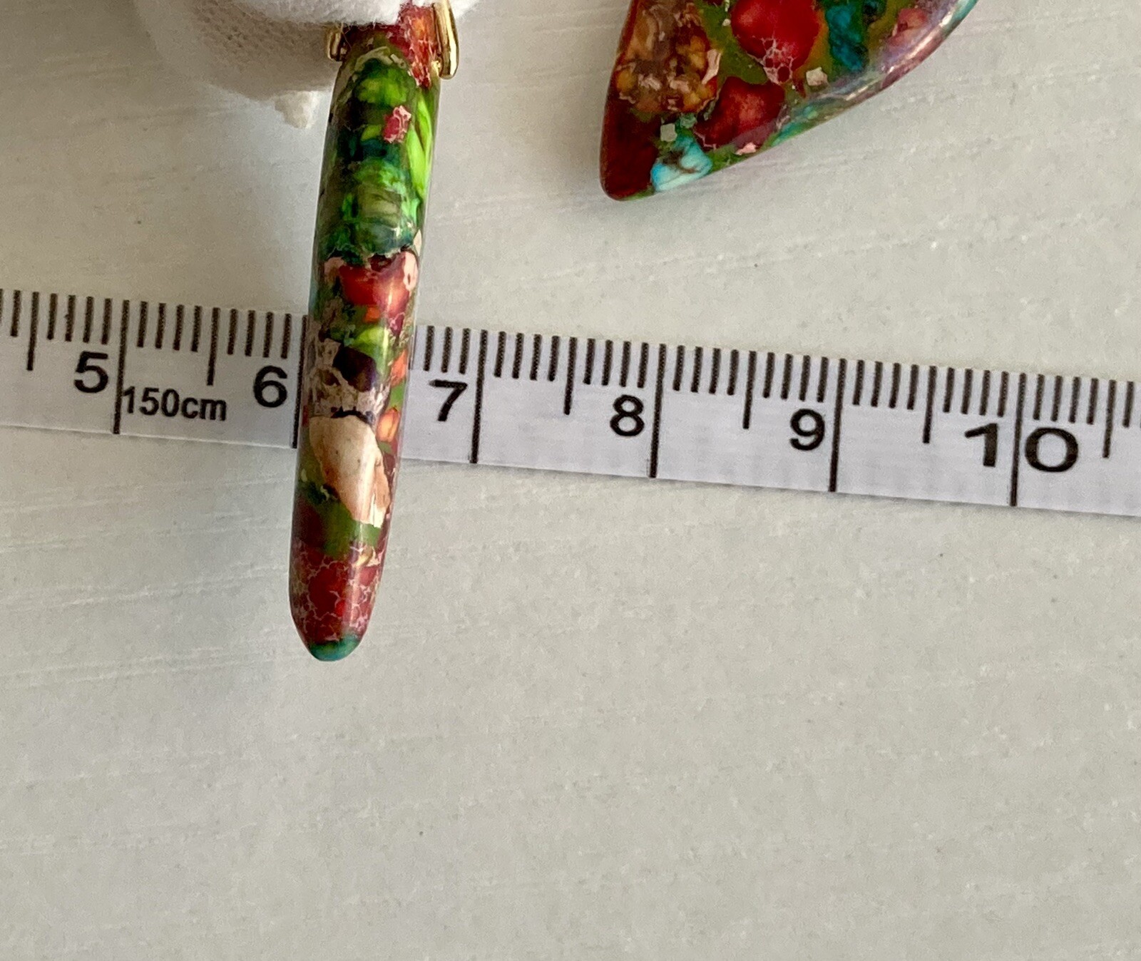 Jasper Stone Natural Imperial Leaf Dangle Drop Multicolor Earrings 7.71g Ladies