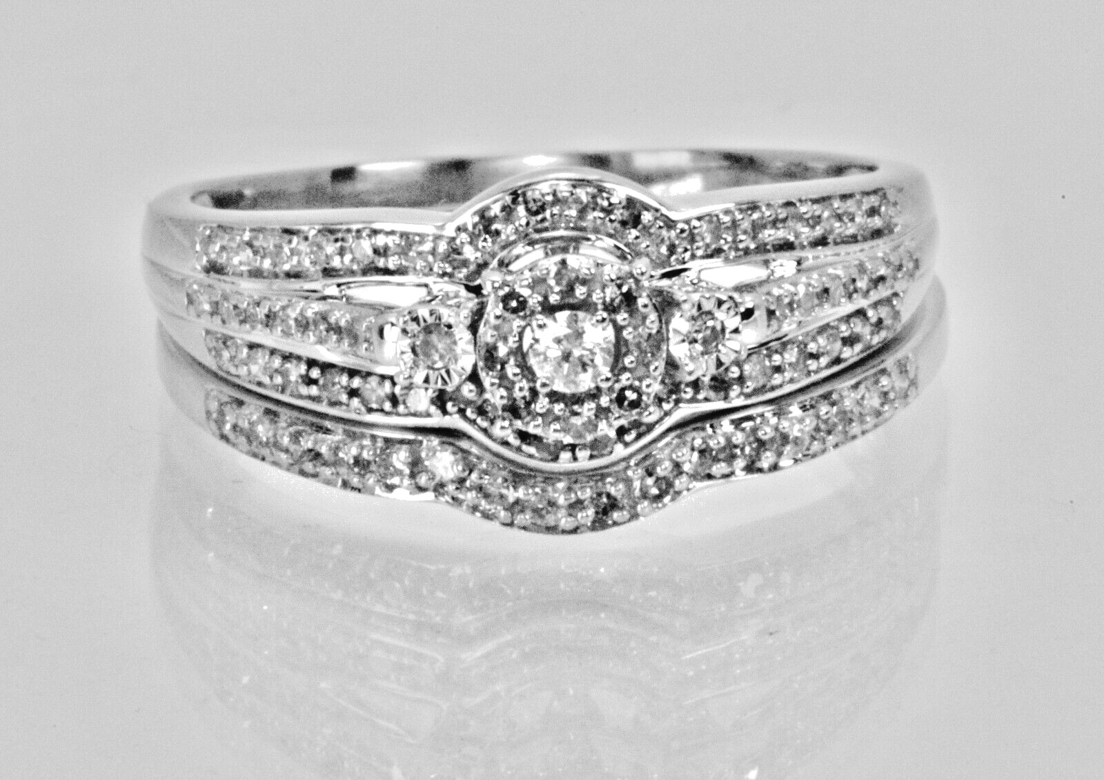 0.50ctw Round Cut Diamond Cluster Statement Ring Set 14k White Gold Lot 8