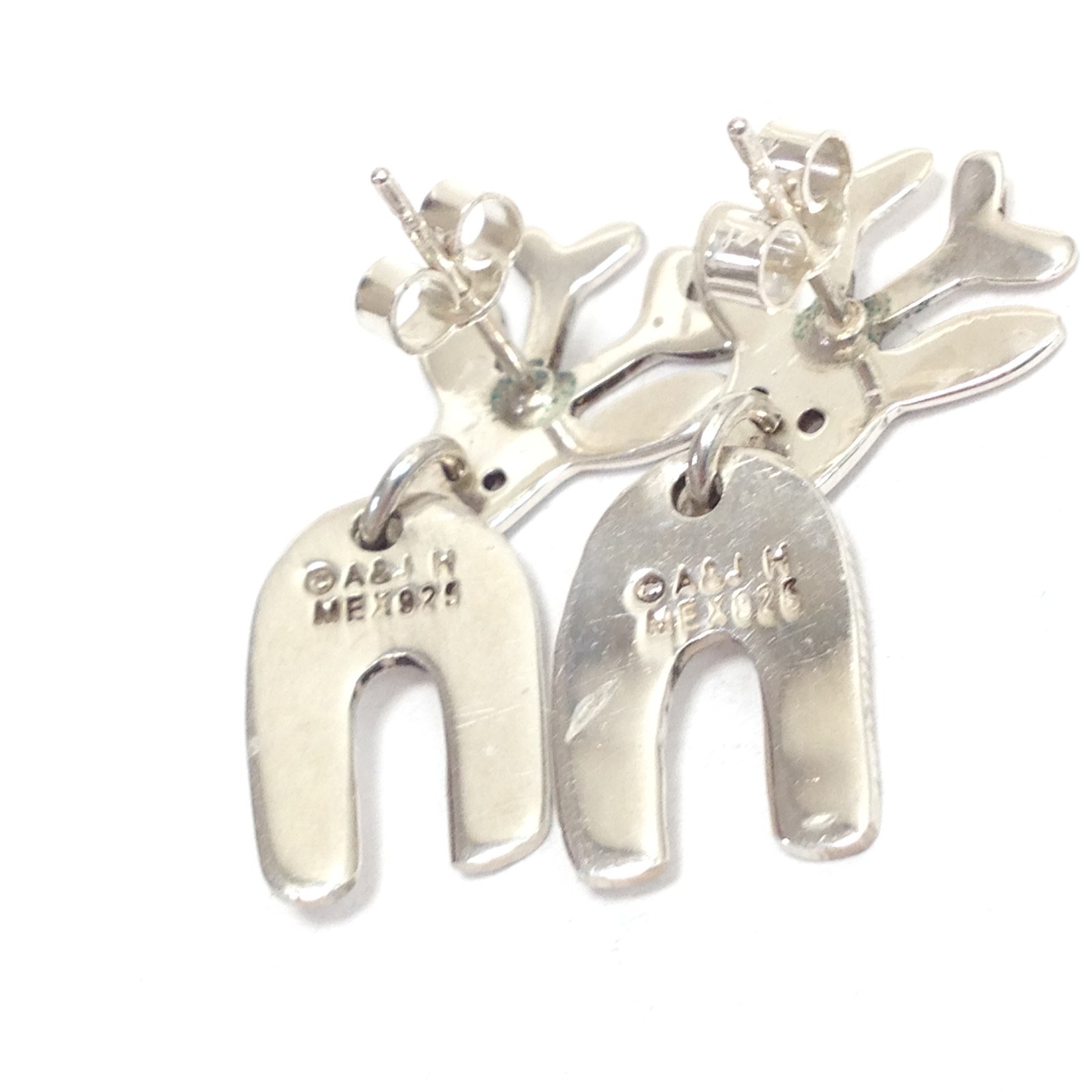 Anne & Jane Harvey 925 Sterling Silver Rudolph Red Nose Reindeer Dangle Earrings