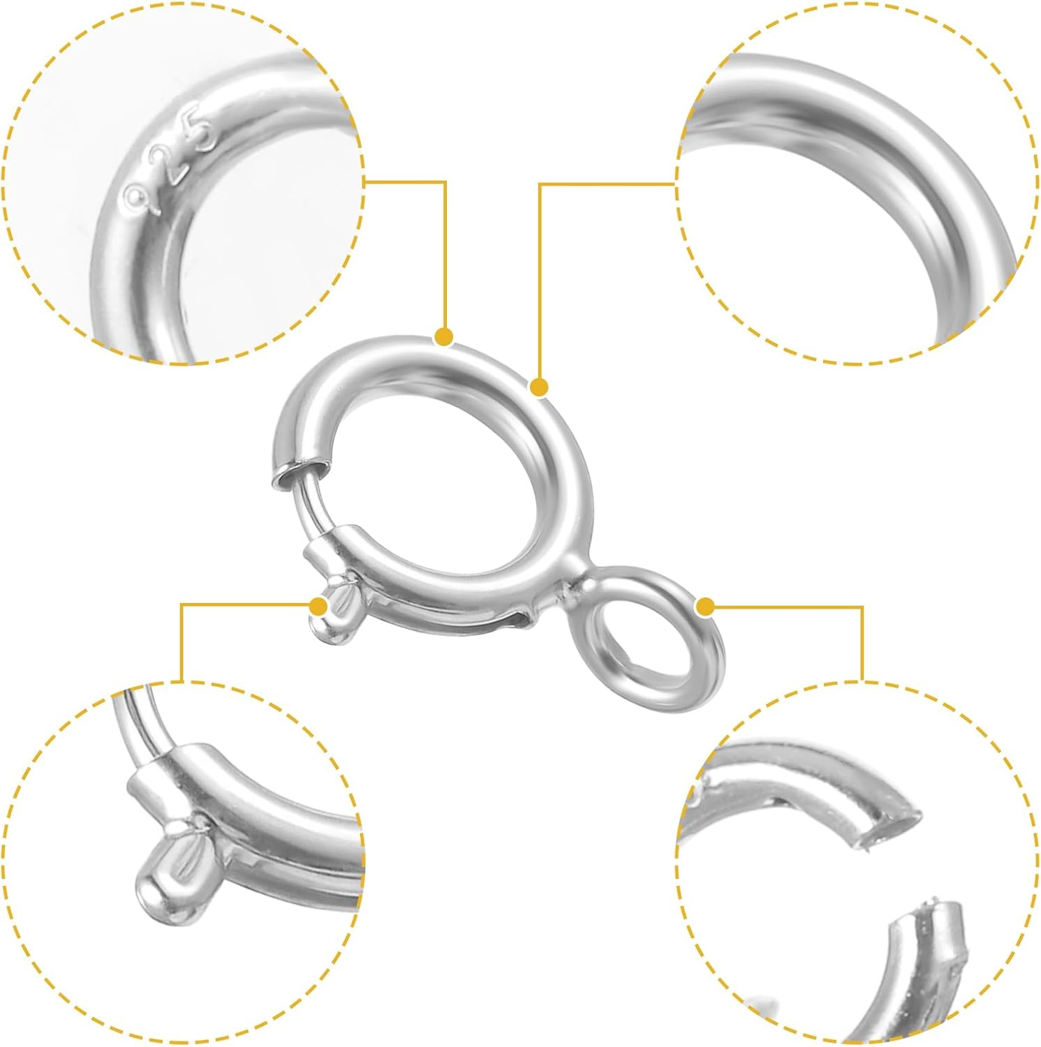 7 Sets 925 Sterling Silver Necklace Clasps and Closures 5Mm Spring Ring Clasp Je