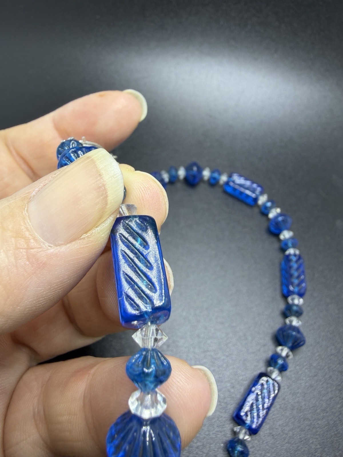 Art Deco Czech Glass Cobalt Blue Necklace