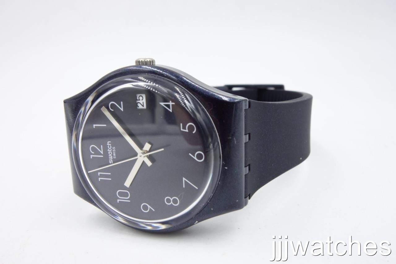 New Swatch Swiss Originals NAITBAYA Navy Blue Metallic Date Watch 34mm GN414 $75
