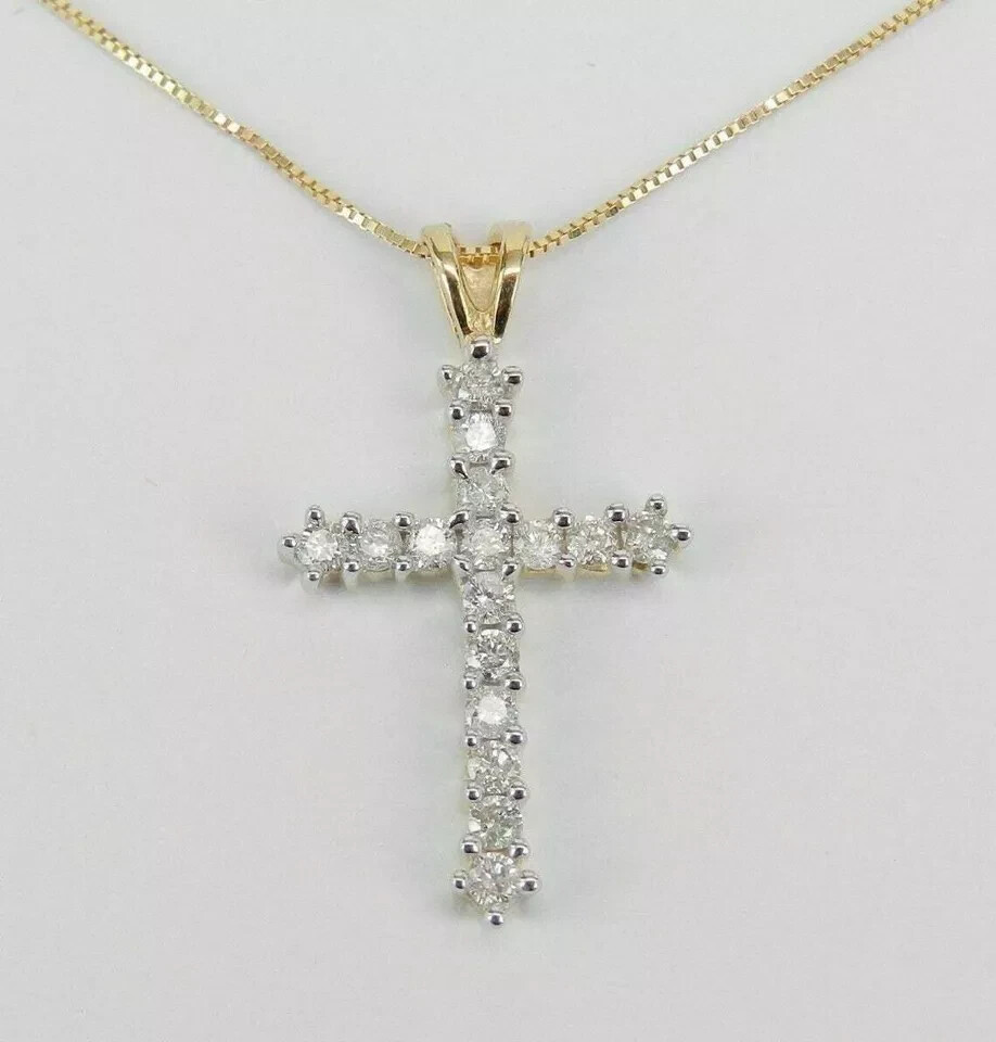 2CT Lab Created Diamond Cross Pendant Necklace 14K Yellow Gold Plated Free Chain