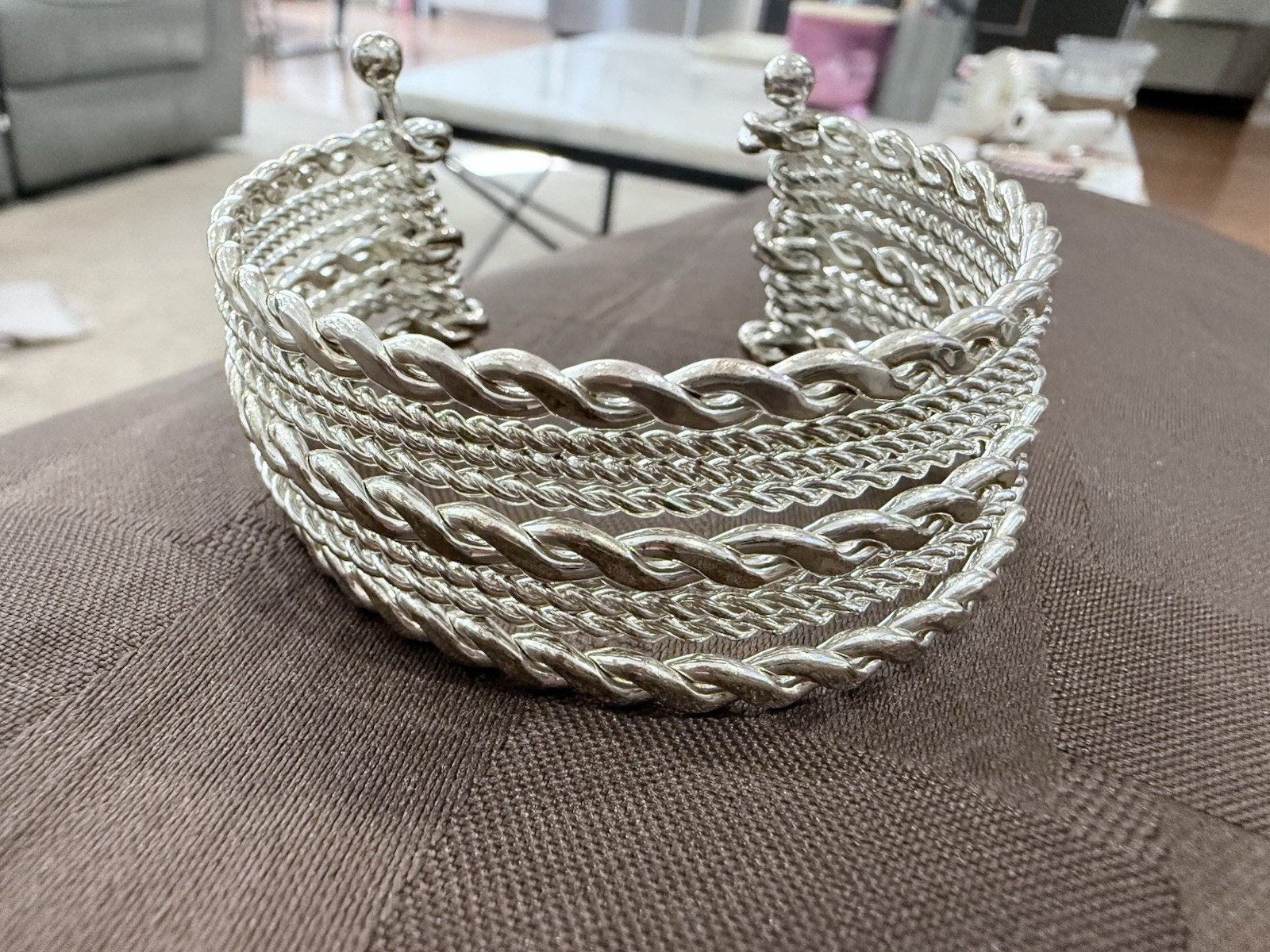 Beautiful Vintage Silver Tone Multi-Strand Twisted Rope Open Cuff Bangle 40g