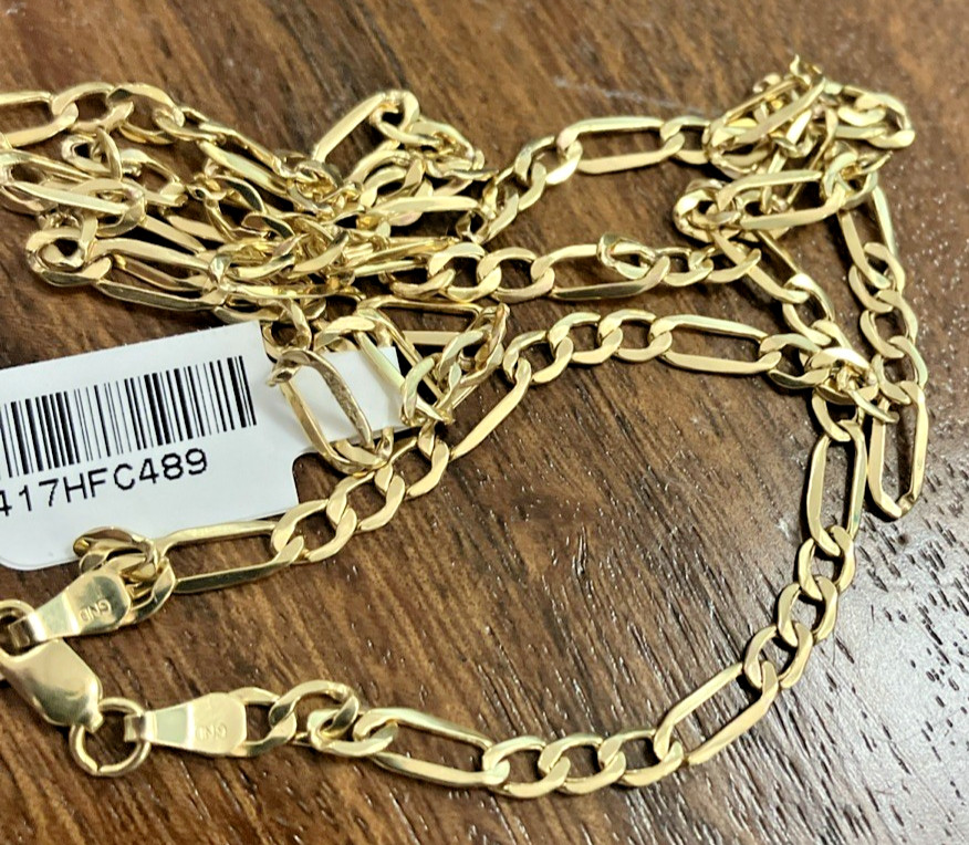 10kt Real Gold Figaro Link Hollow Chain 4.9grams 4mm 24” GND Brand New w/Tag 10K