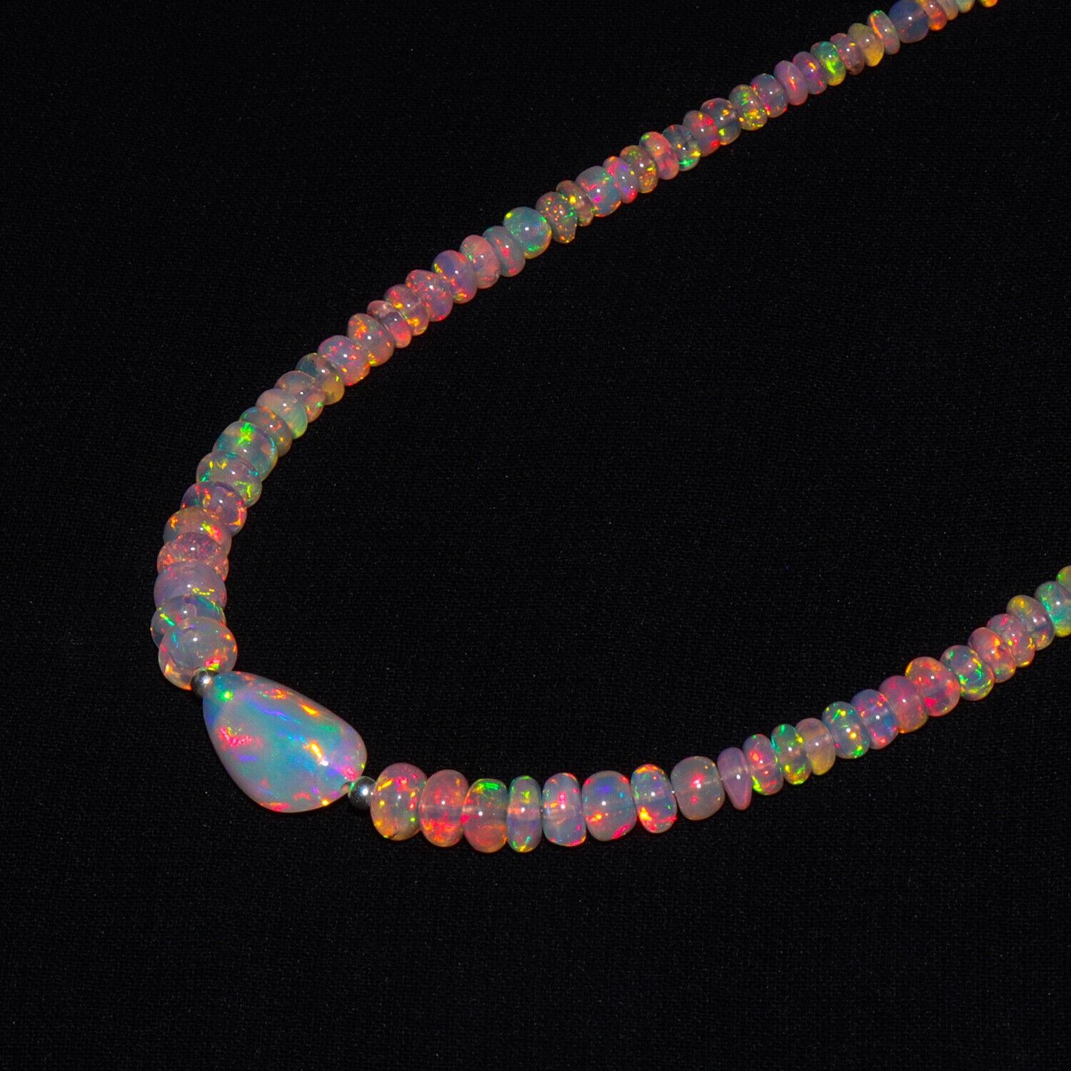 Natural Ethiopian Fire Opal 3 to 5 mm Roundel with 8x12mm tumble bead Necklace