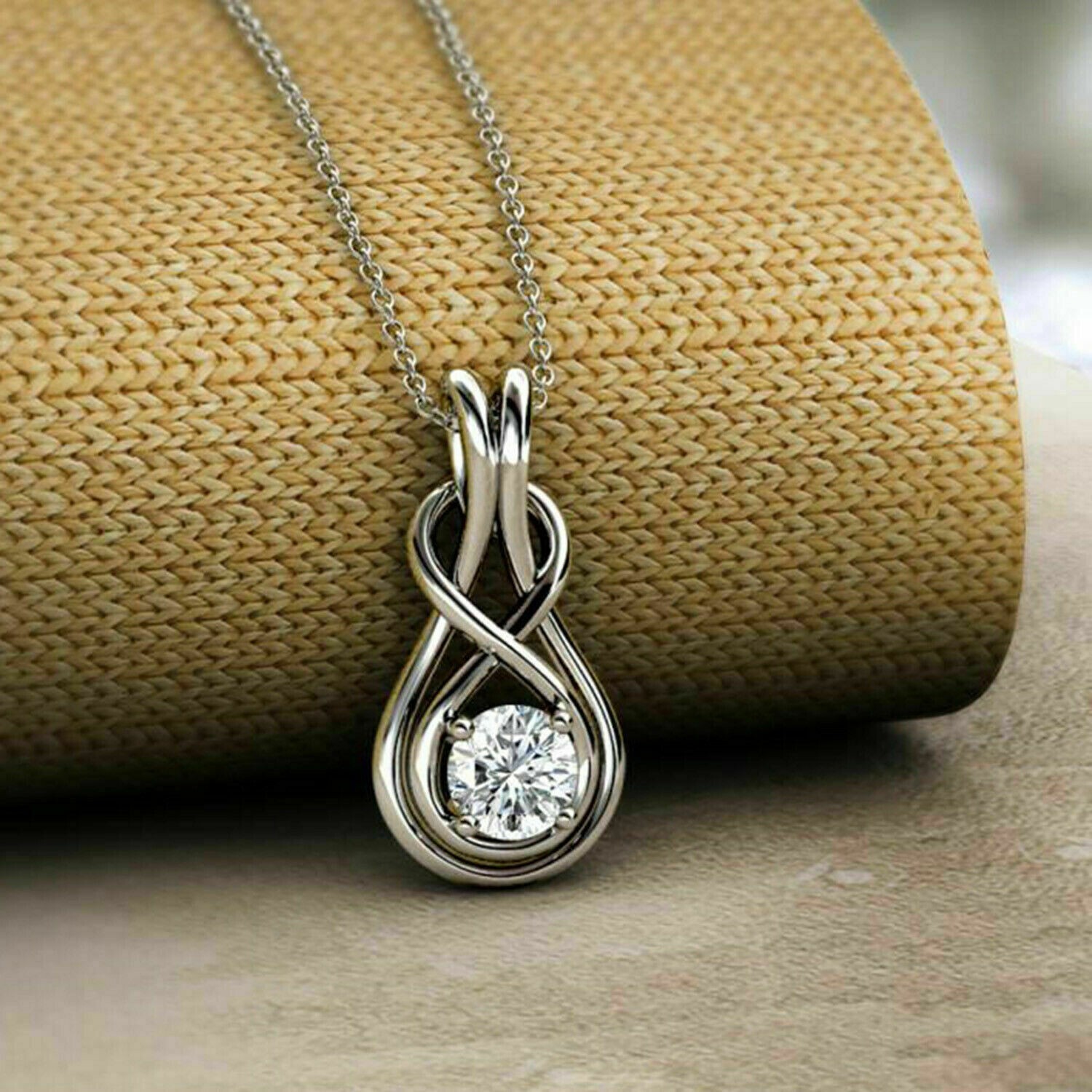 1.10CT Round Cut Diamond Infinity Pendant Necklace 14k White Gold Finish Chain