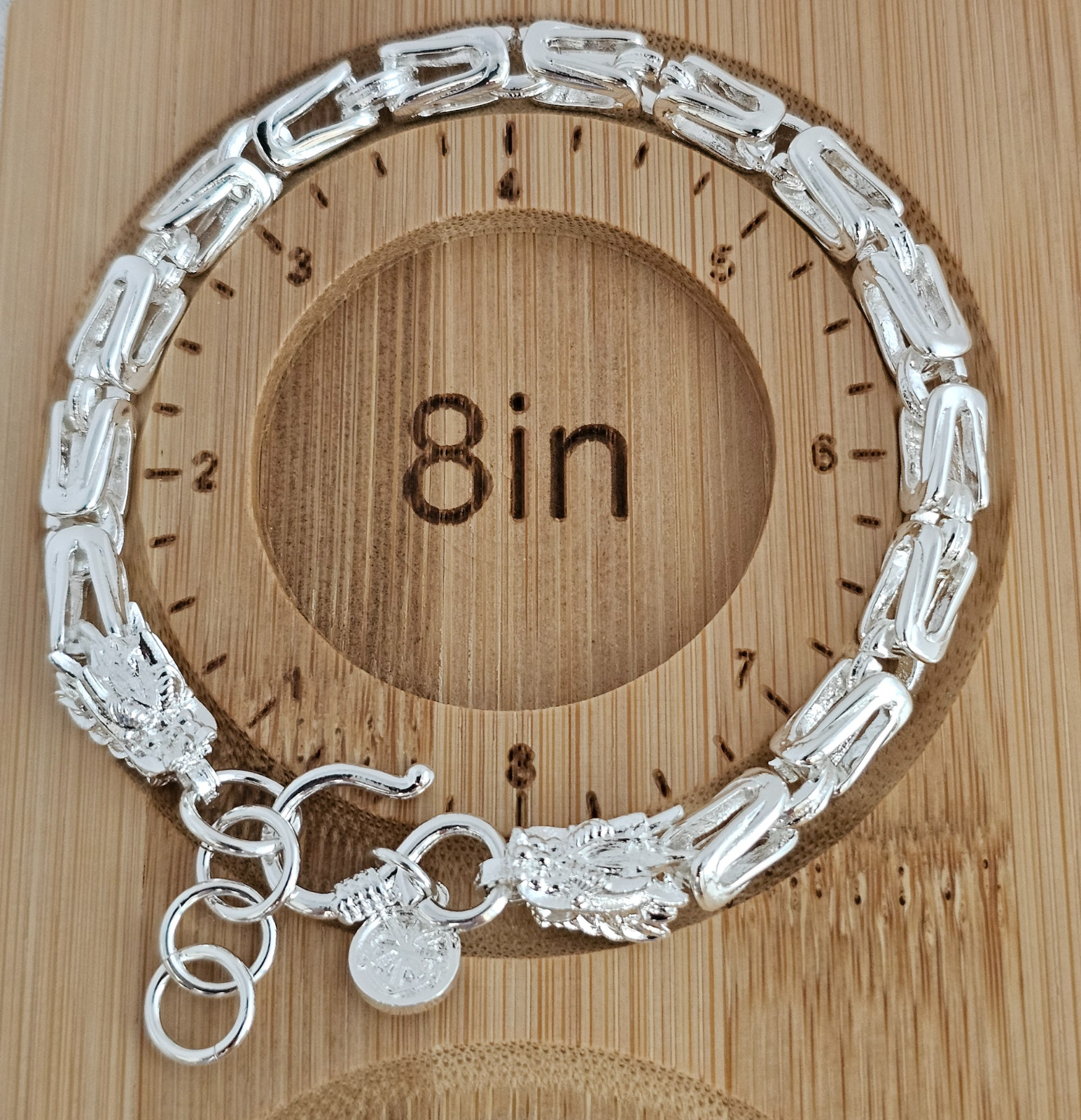 Bracelet 8-9 in .925 Sterling Silver Byzantine Double Dragon Head Spiga Wheat