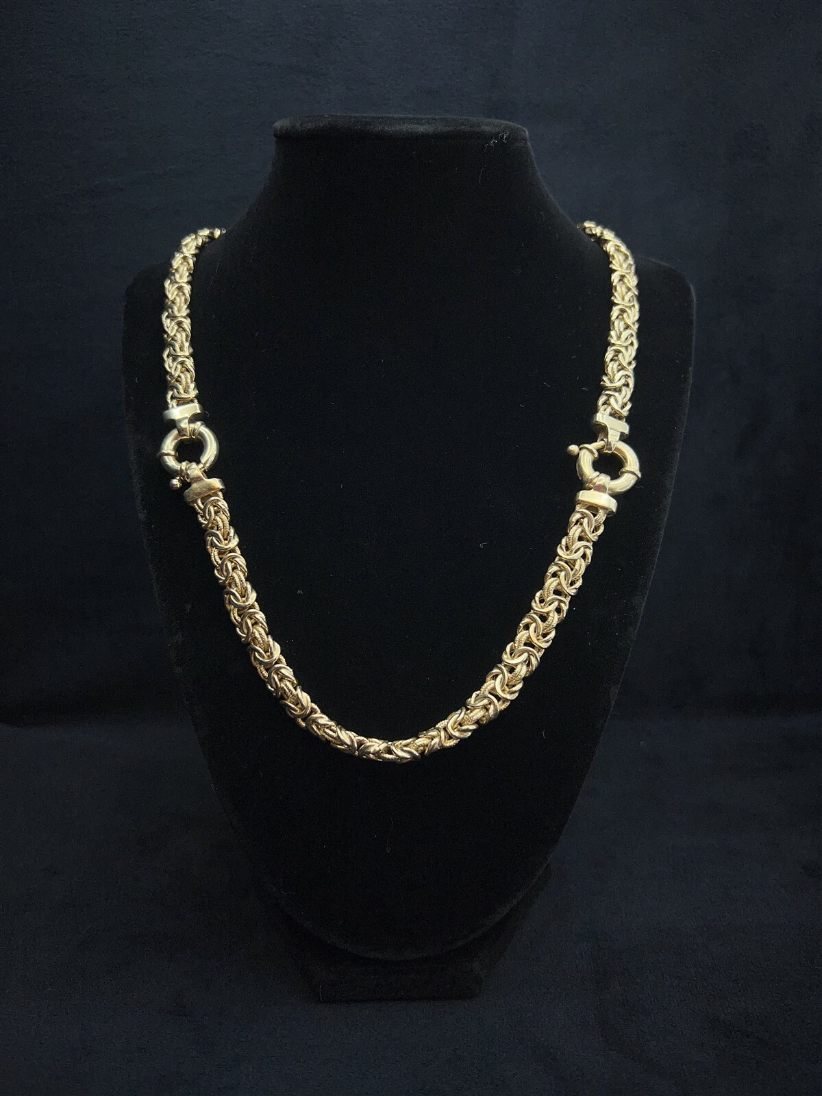 Adjustable 2 Length Large Gold Plated Braided Sterling Silver Chain Necklace