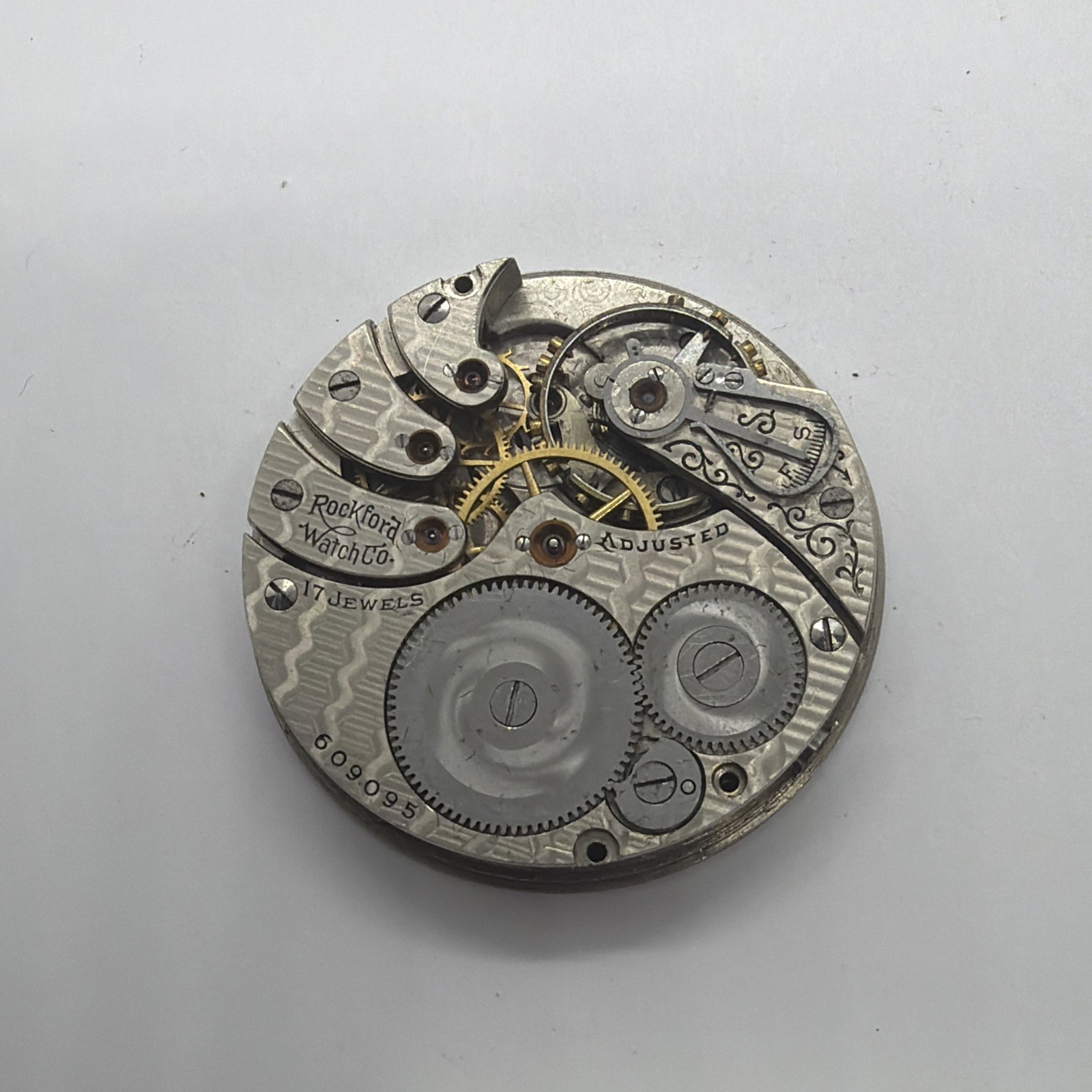Scarce Rockford Grade 566 17J 16s Pocket Watch Movement Nice Railroad Dial 095
