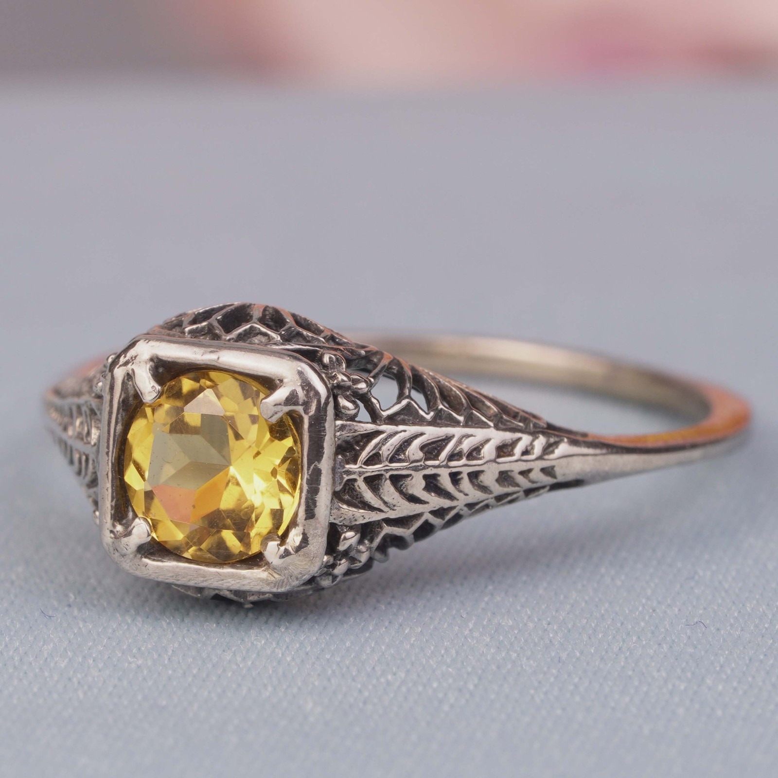 Silver925 Natural Citrine Vintage Filigree Ring