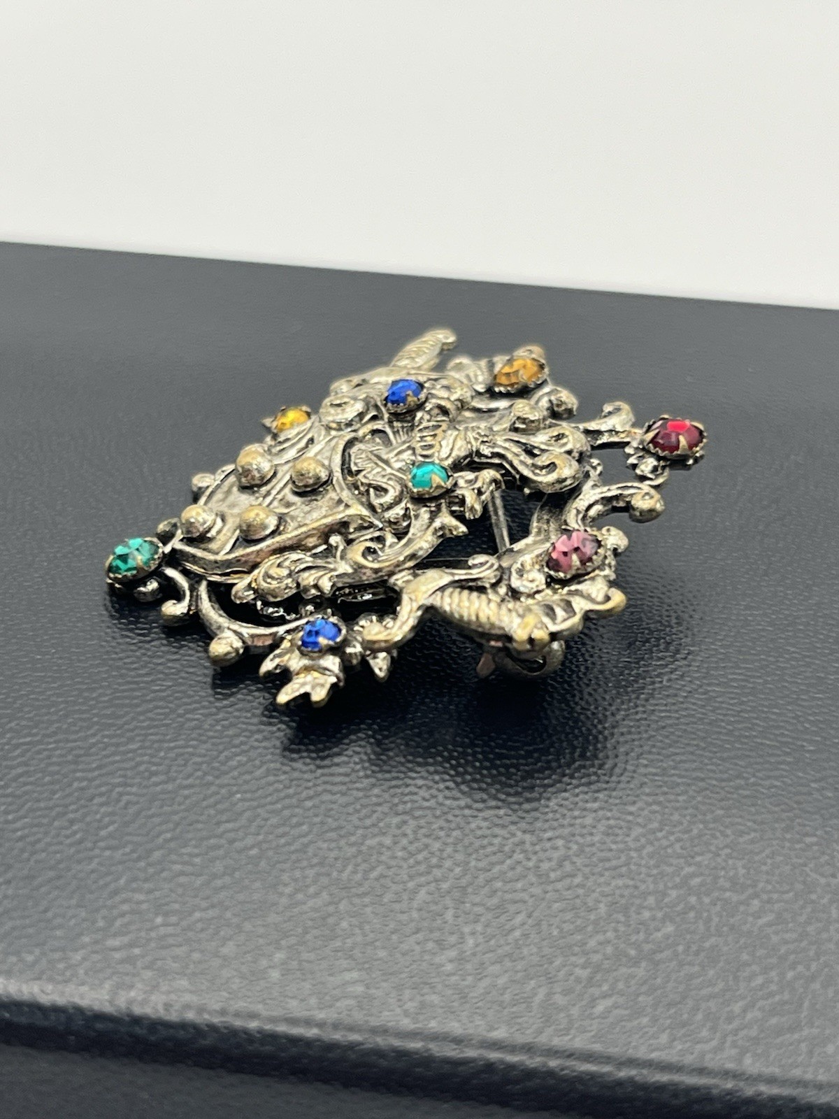 Coat of Arms Family Crest Colored Rhinestone CZECH SLOVAKIA Vintage Brooch pin