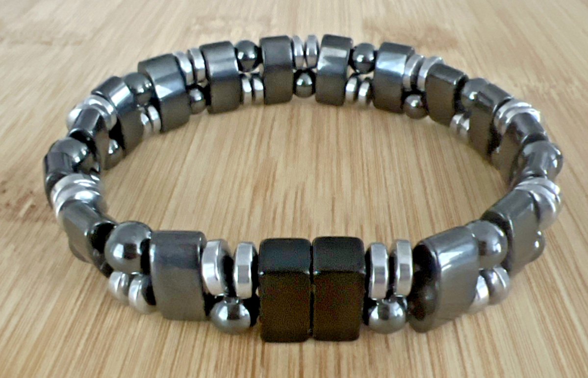 HANDMADE HIGH POWER 100% MAGNETIC HEMATITE BLACK/SILVER BRACELET MEN’S WOMEN’S