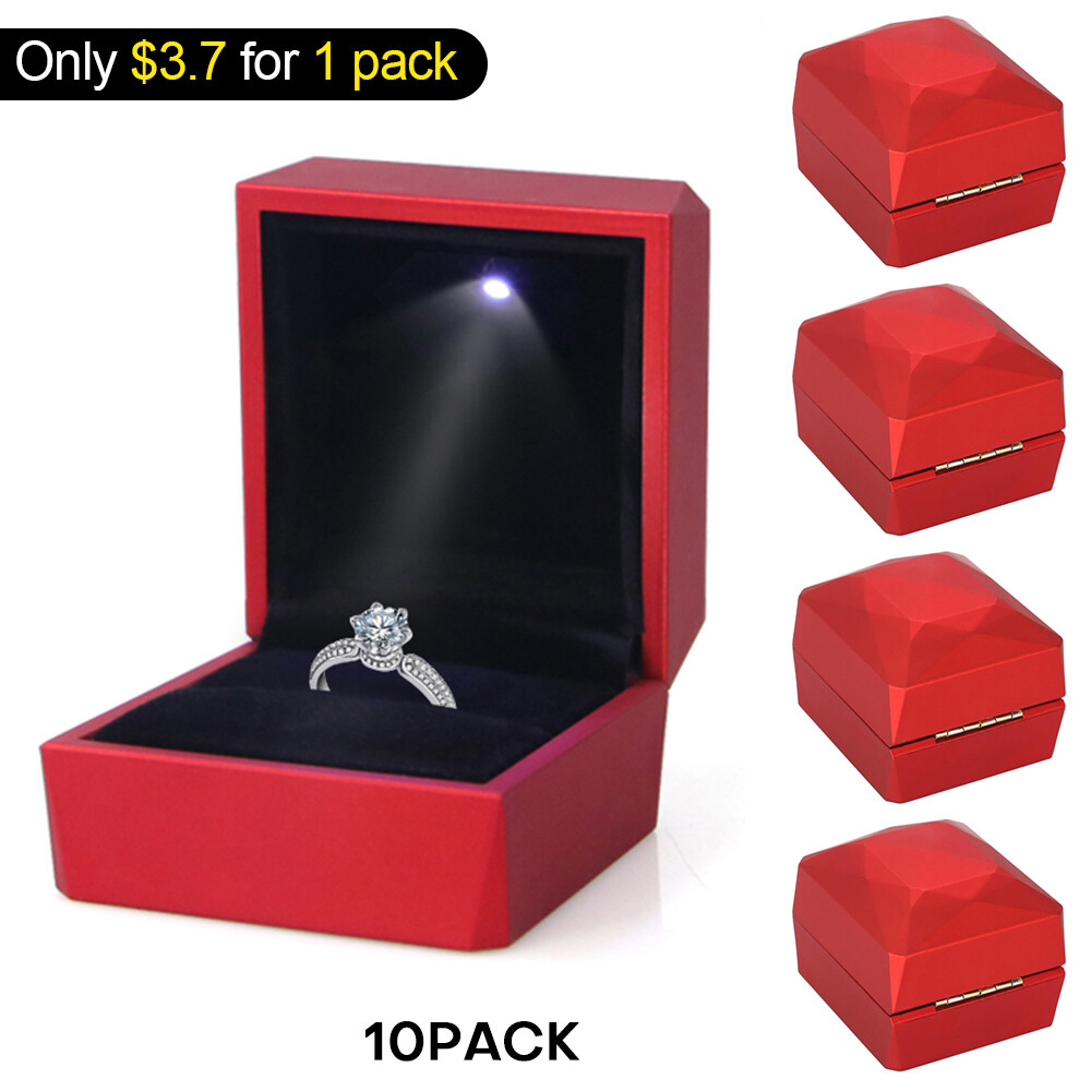 1/5/10x LED Lighted Ring Box Luxury Jewelry Storage Case for Wedding Anniversary