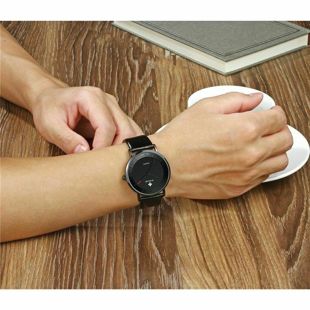 WWOOR Luxury Leather Strap Ultra Thin Dress Wrist Watch Mens Analog Quartz Watch