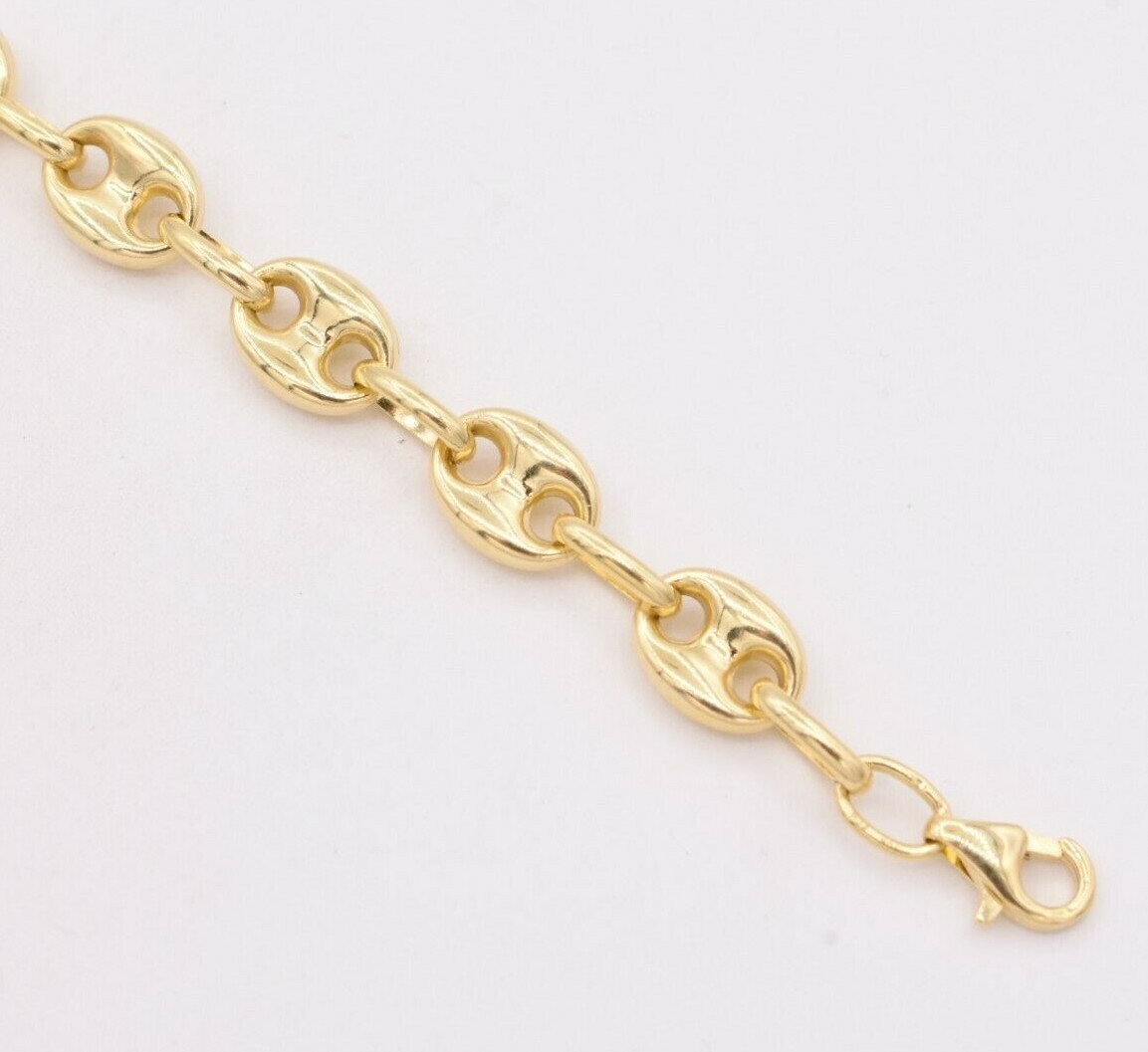 7.5mm Puffed Mariner Anchor Link Chain Bracelet Real 10K Yellow Gold
