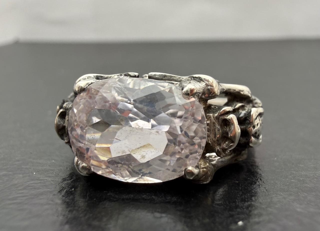 6.42 CT LIGHT PINK KUNZITE .925 STERLING SILVER MENS DRAGON RING SIZE 9.5, 7.8GR
