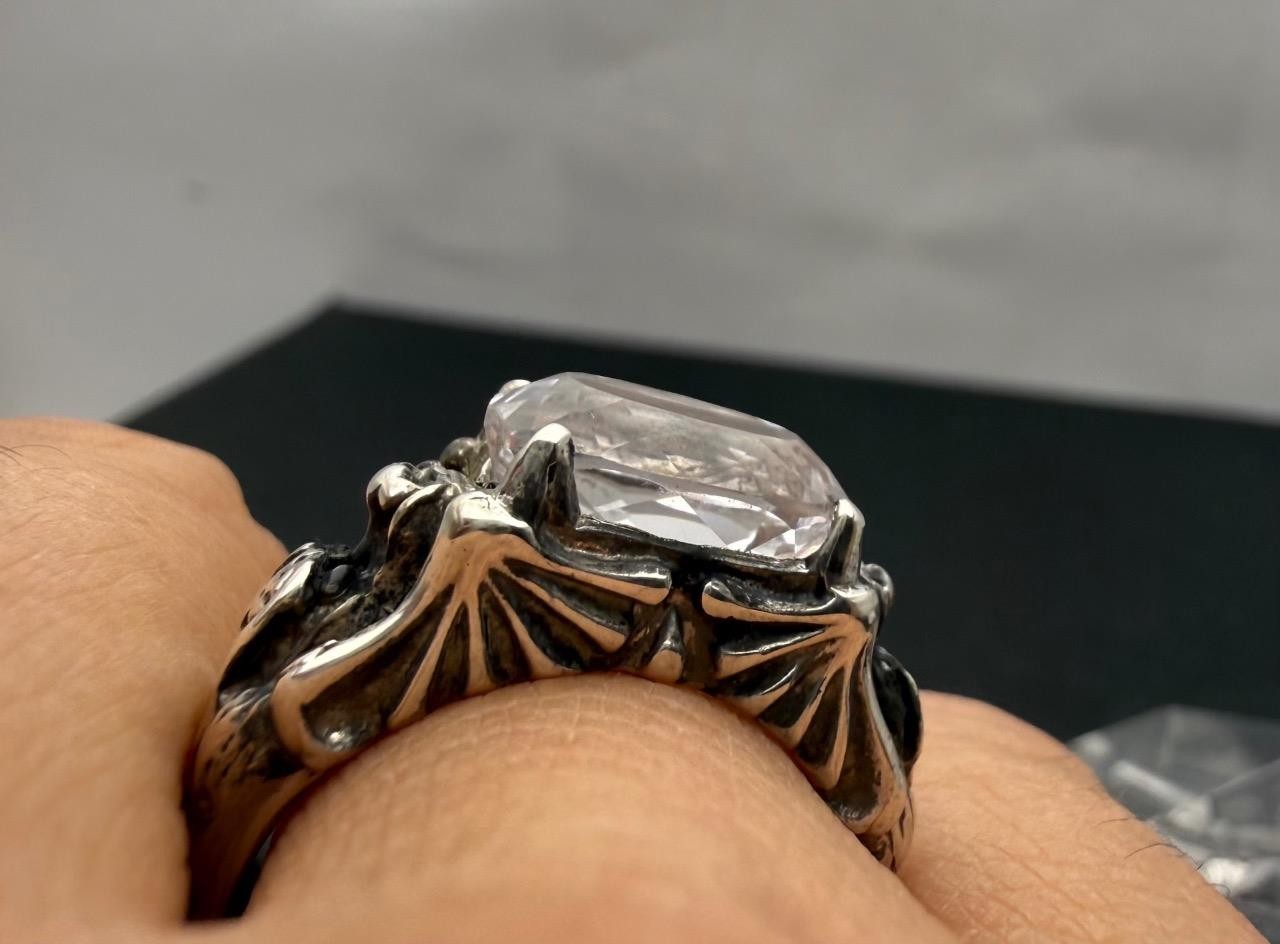 6.42 CT LIGHT PINK KUNZITE .925 STERLING SILVER MENS DRAGON RING SIZE 9.5, 7.8GR