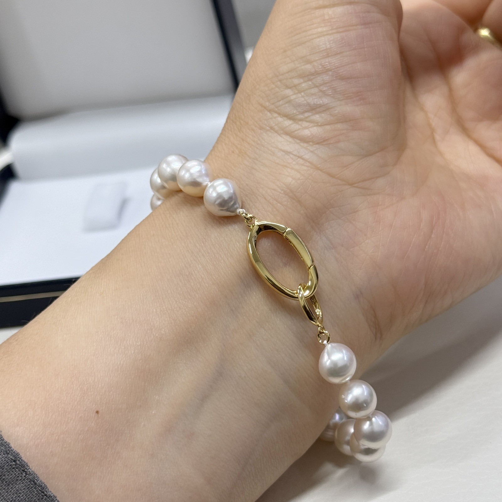 8-8.4mm Baroque White Japanese Akoya pearl Bracelet Sterling Sliver Clasp, 8″