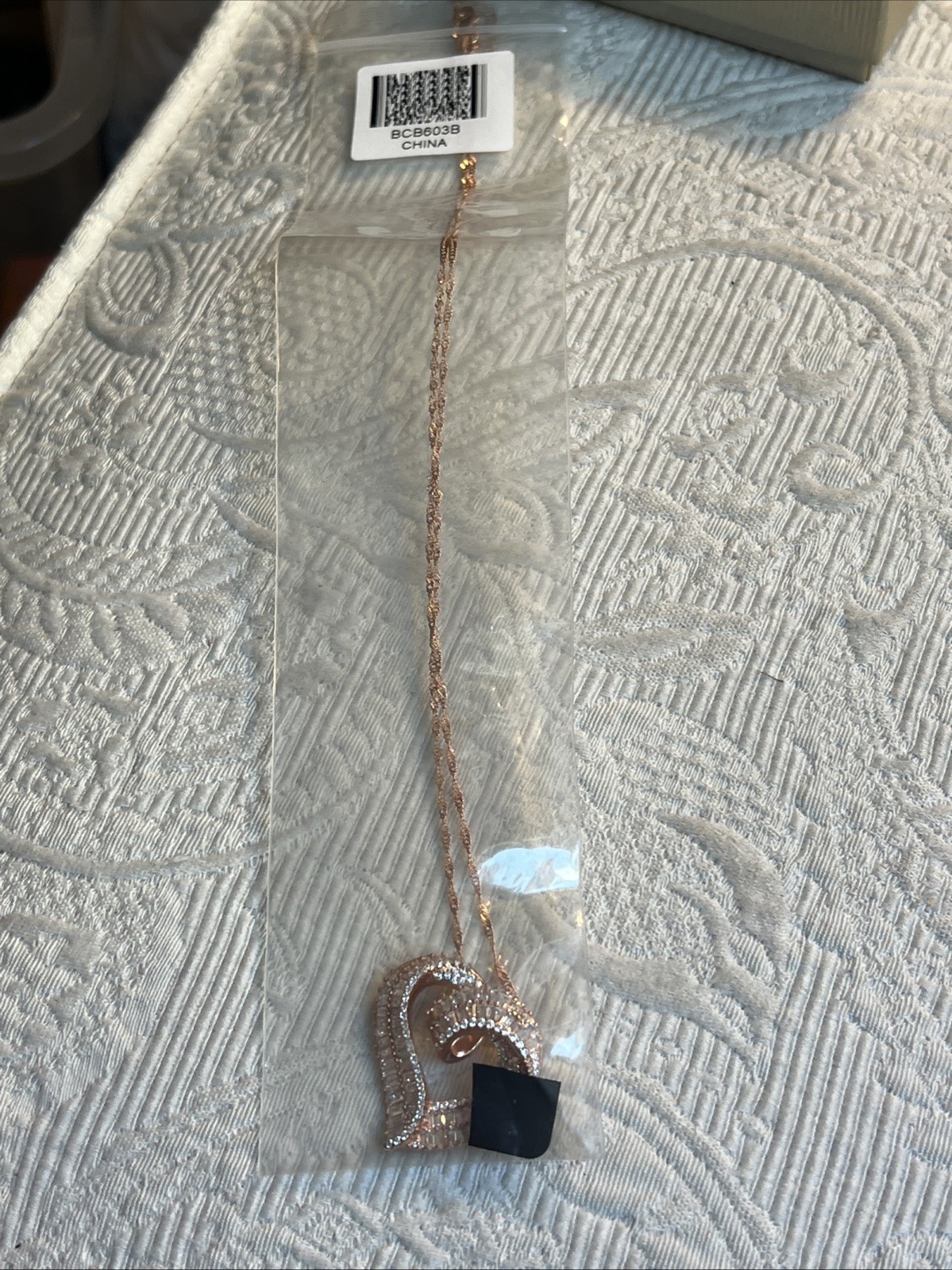 White Cubic Zirconia 18K Rose Gold Over 925 Heart Pendant w 18 Chain #JH9