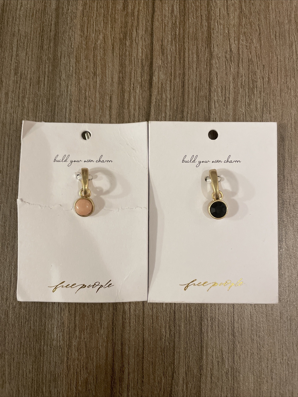 Free People Set Of Two Charms Pendants Pink And Black Gemstone With Gold Tone