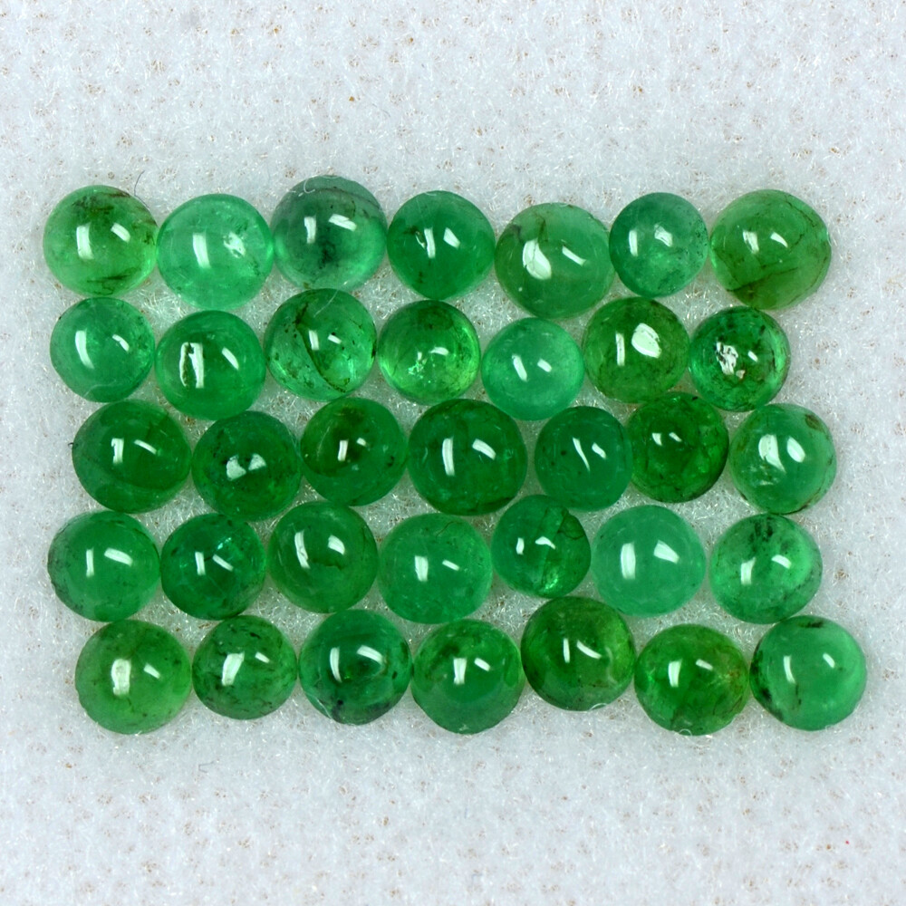 Natural Top Rich Green Amazing Emerald Round Cabochon 35 Pc Lot 3.18 Cts Zambia