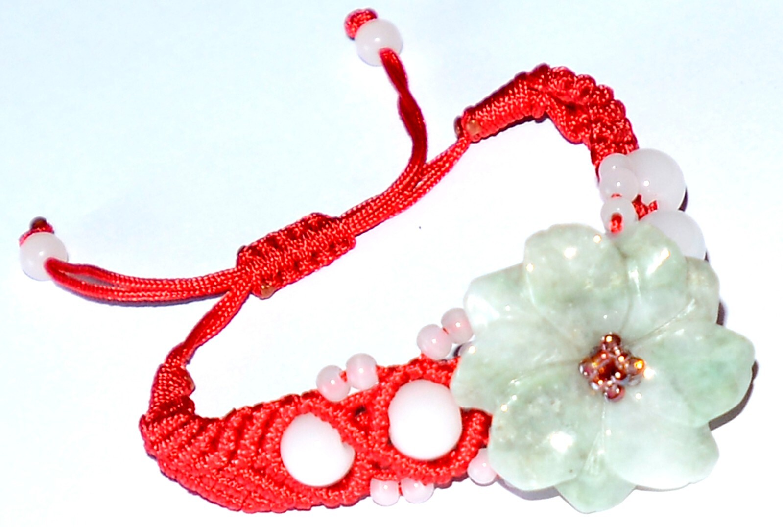 Macrame Friendship Adjustable Red Cord Feng Shui Flower Jade Charm Bracelet