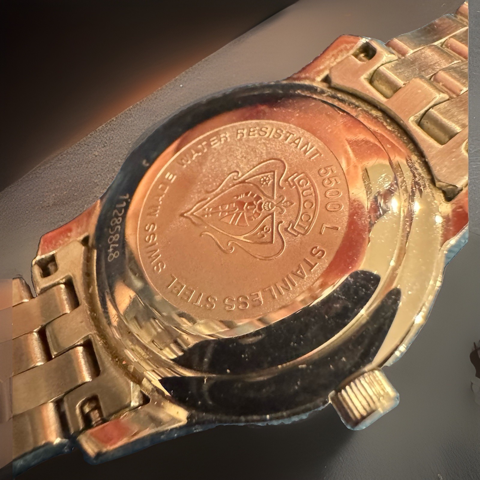 Gucci 5500L Swiss Made Quartz Date 30m WR Stainless Steel Black Dial