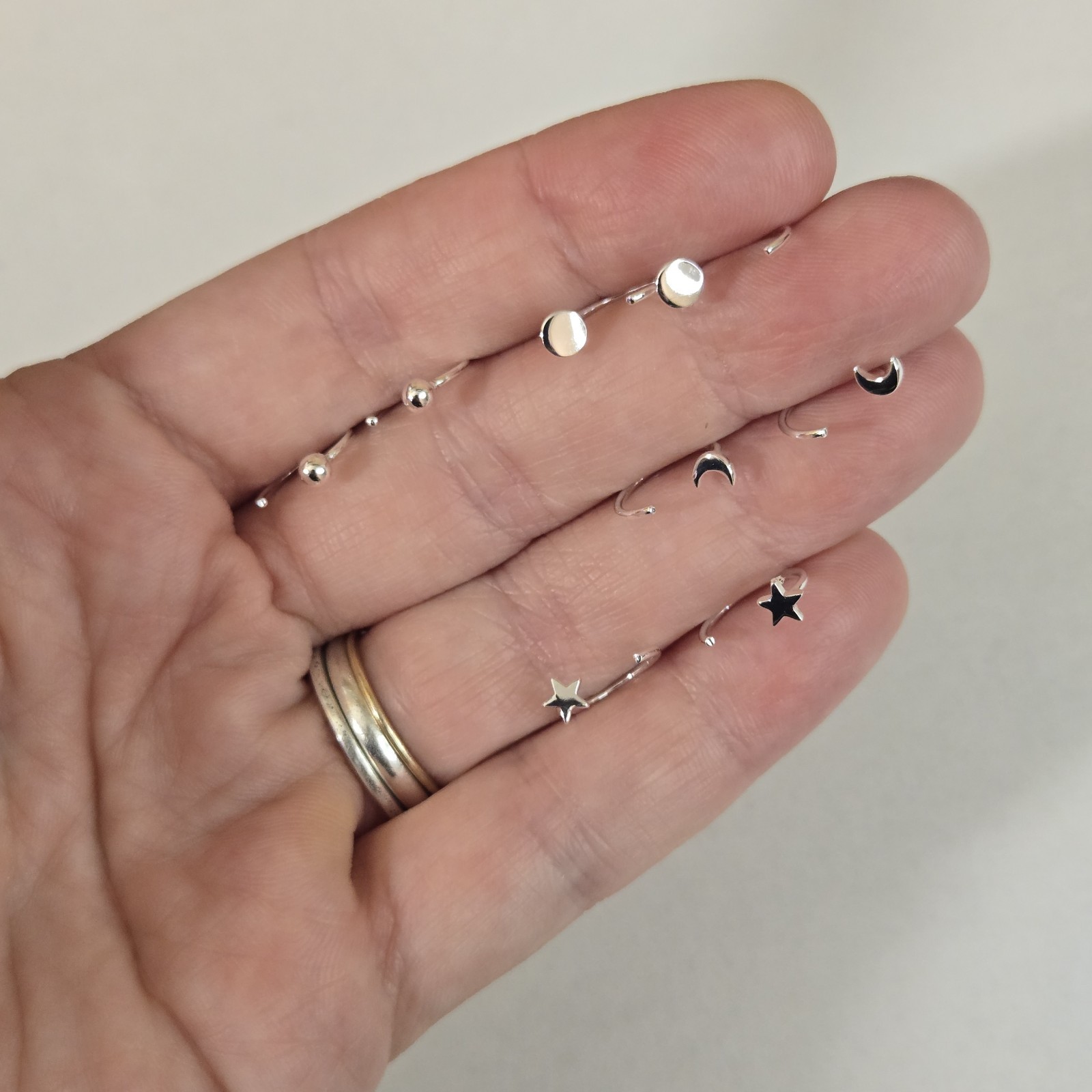 Open Huggie Hoop Earrings Threader Pull Through Ear hugger Silver plate 4 Pairs