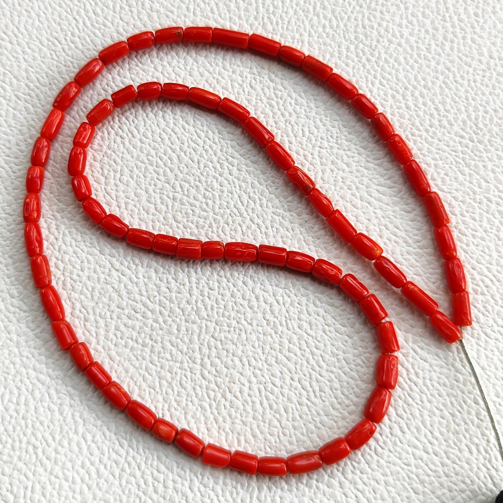 Italian Red Coral Gems 6-7mm Smooth Tube Pipe Spacer Beads 16″ Strand Jewelry