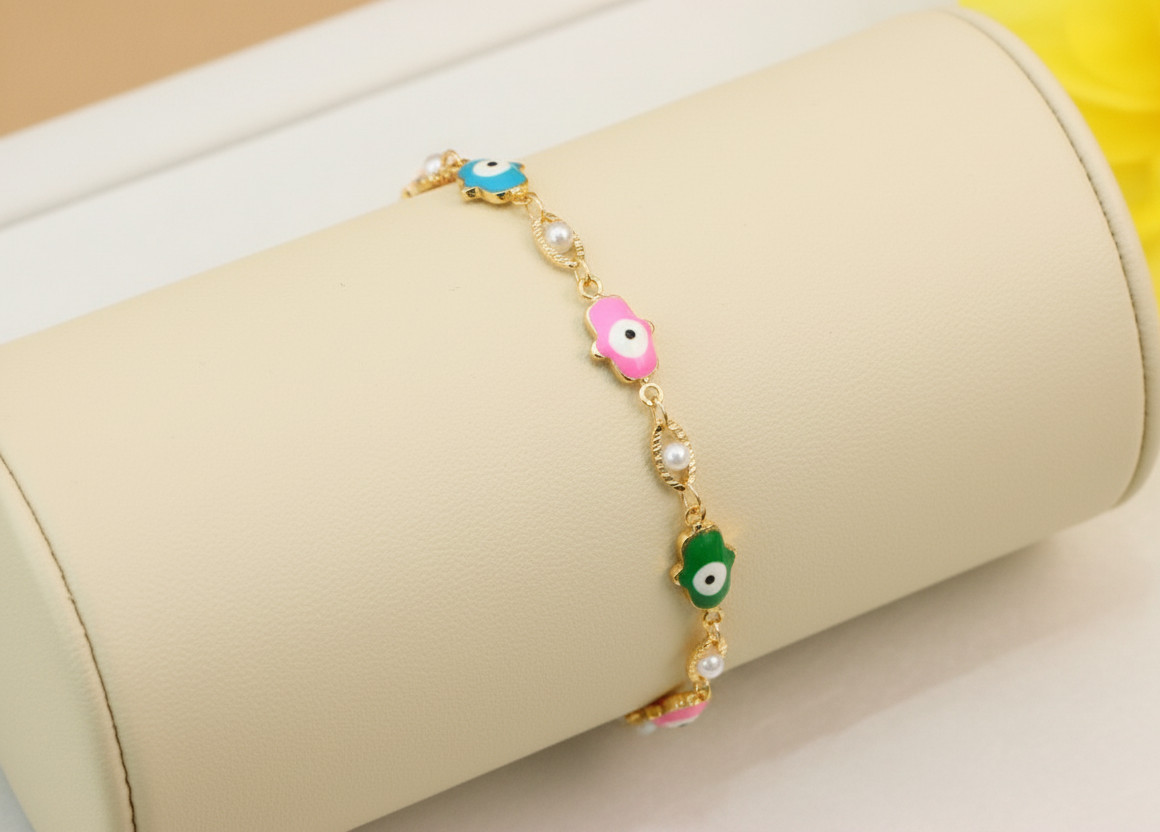 Colorful Evil Eye Charm Bracelet Gold-Plated Brass Boho Bracelet For Women