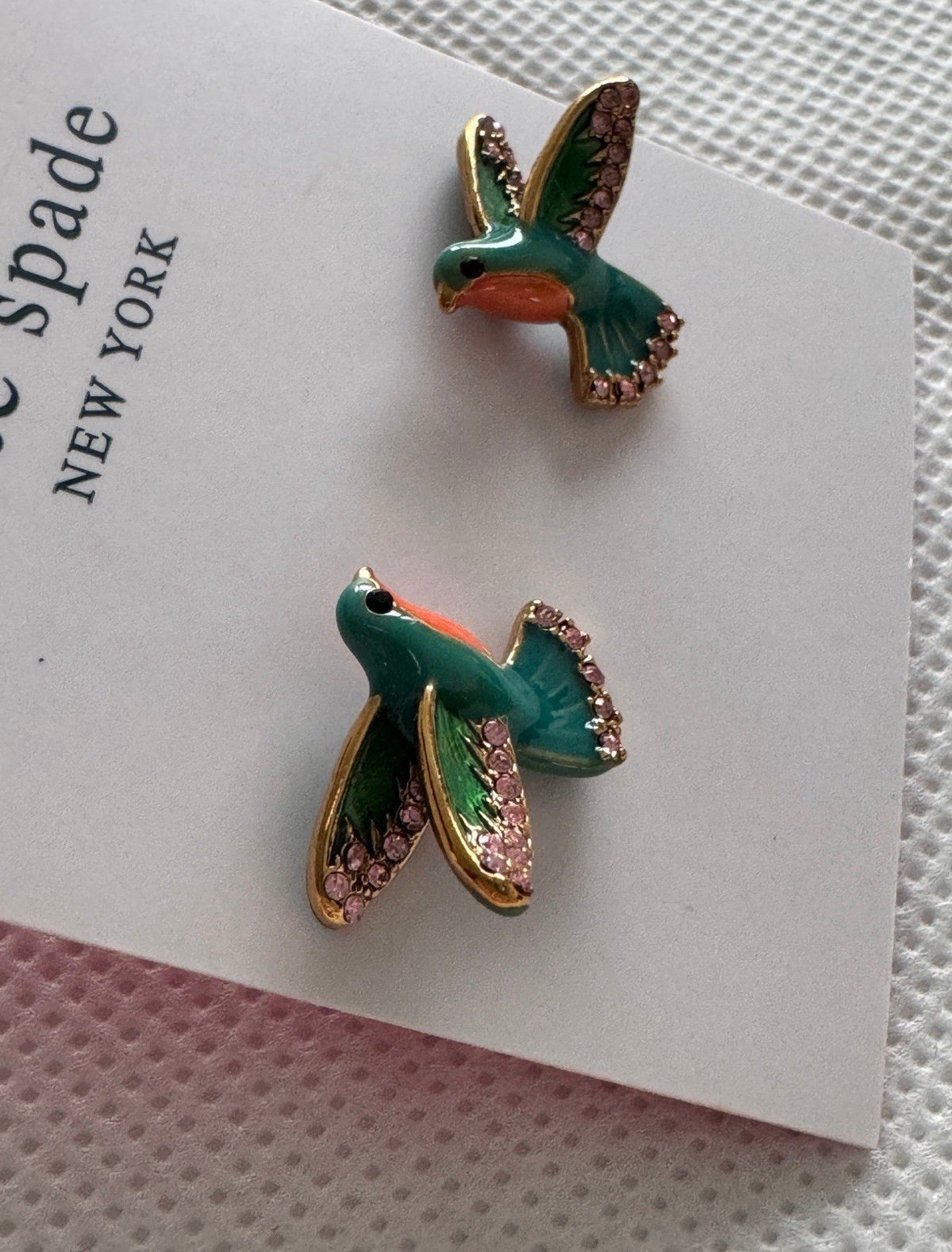 New Kate Spade Scenic Route Hummingbird Stud 12K Gold Plated & Enamel. So Pretty