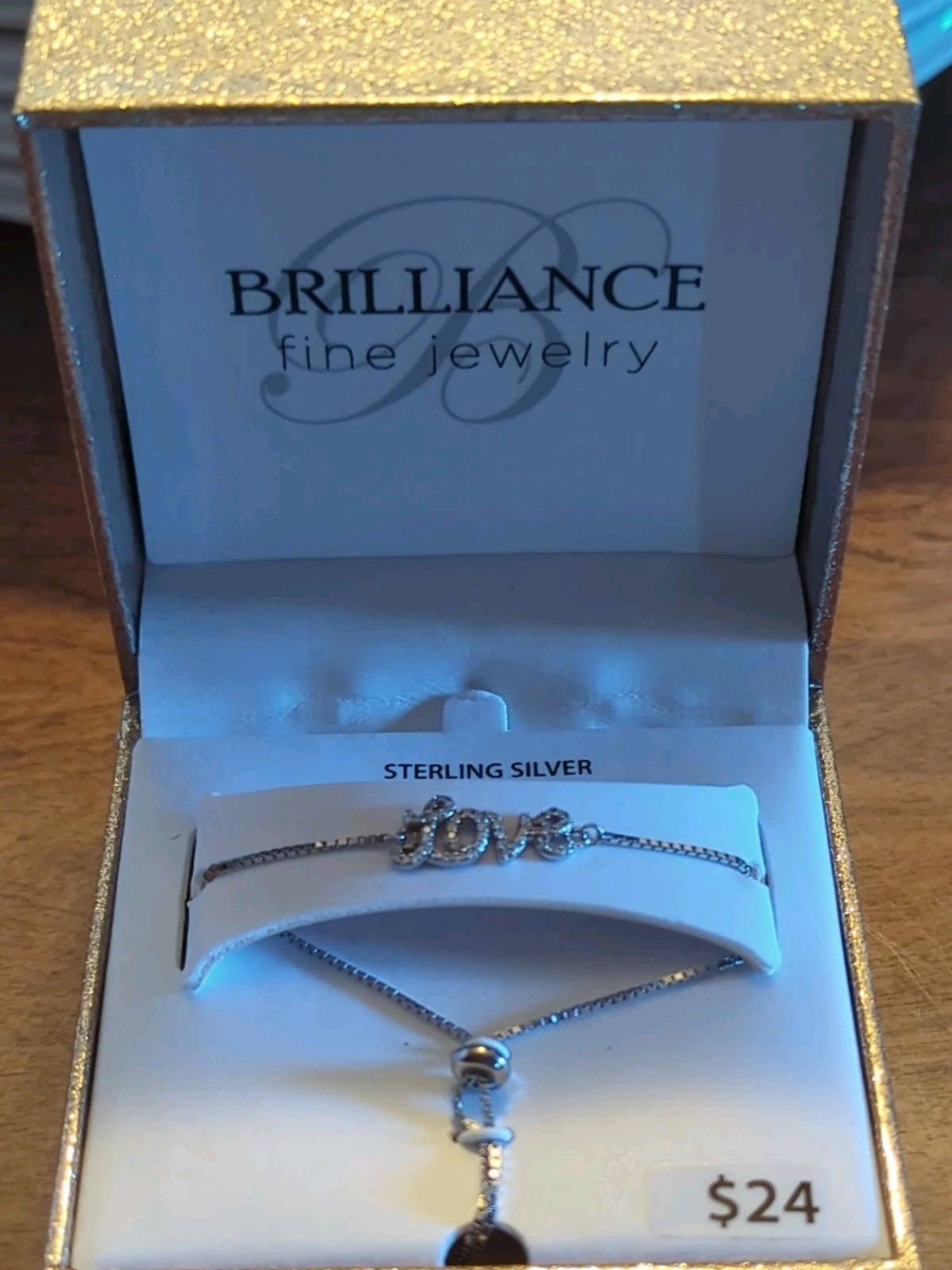 Brilliance Fine Jewelry 925 Sterling Silver Simulated Diamond Love Bolo Bracelet