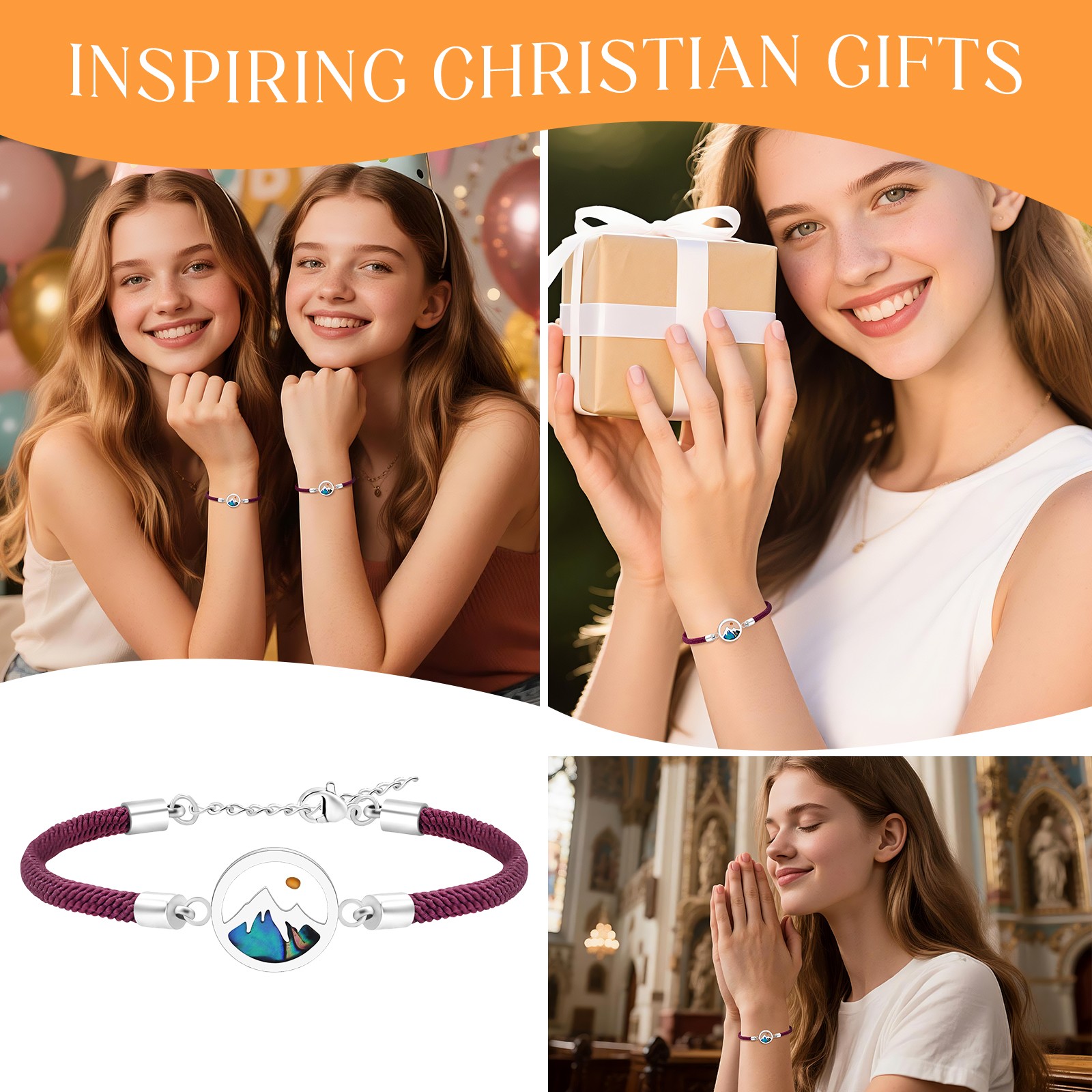 Women Mustard Seed Mountain Stainless Steel Bracelet Christian Religious Gift