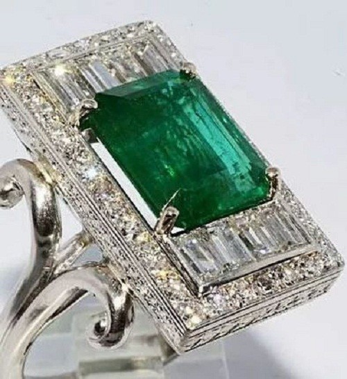 Genuine 935 Argentium Silver Lab Created Green Cushion Art Deco Wedding Ring