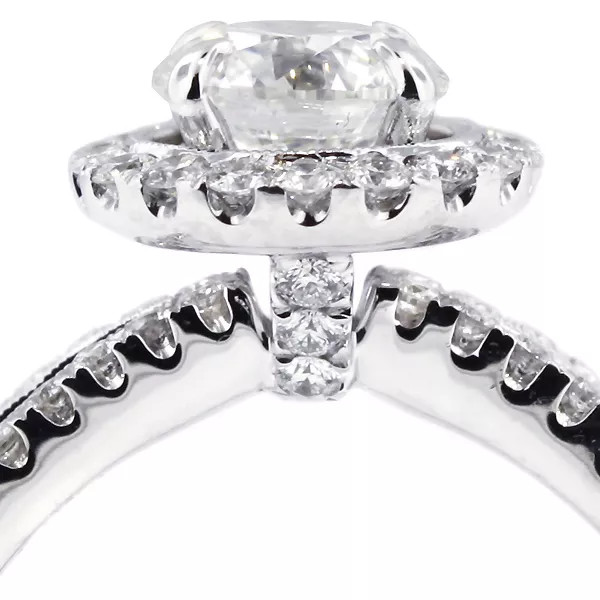 18K Gold Side Stone Engagement Ring Halo 1.95 CT Round Lab-Grown Diamond F SI1