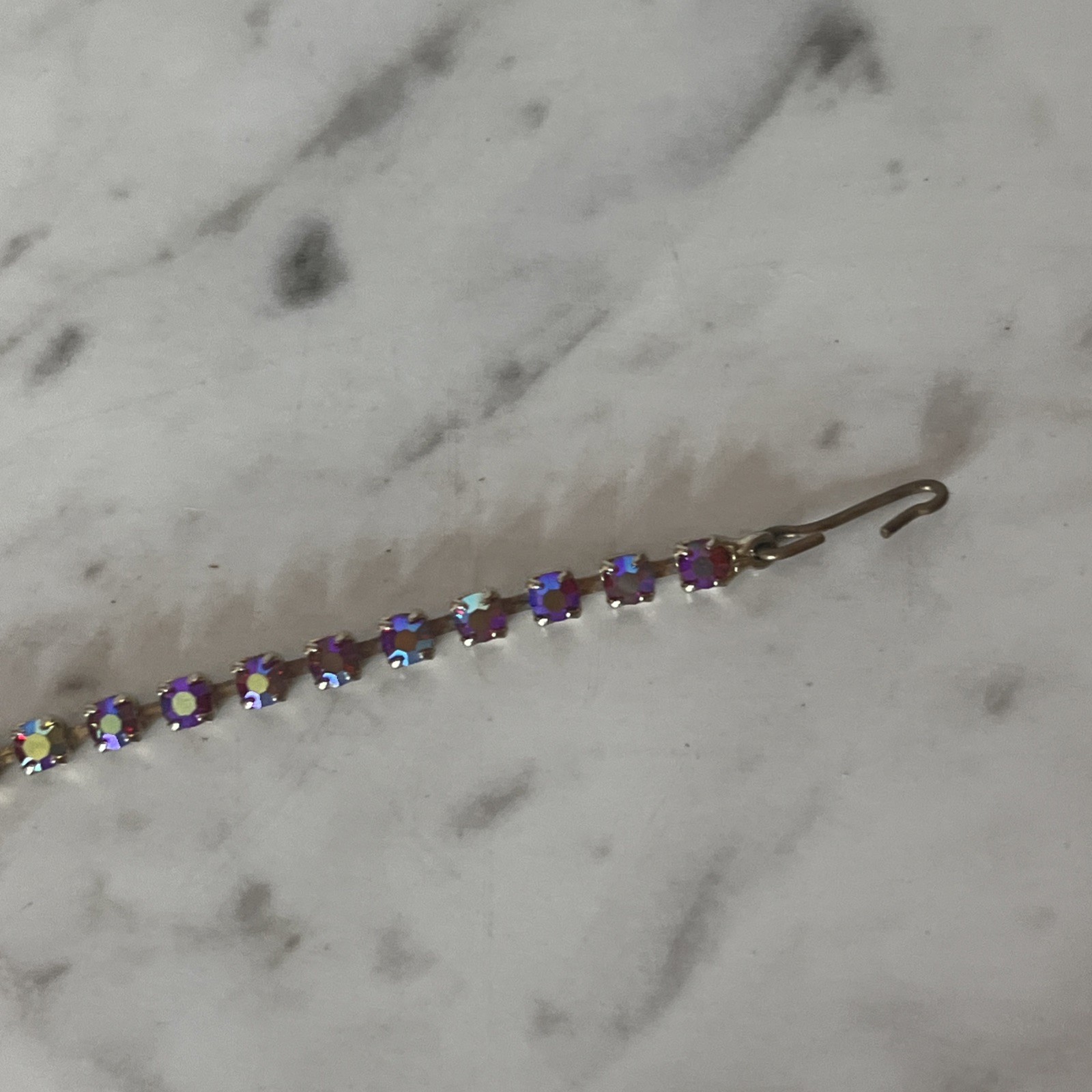 Rainbow Rhinestone Tennis Necklace Choker Iridescent Hook Clasp 15in Vintage