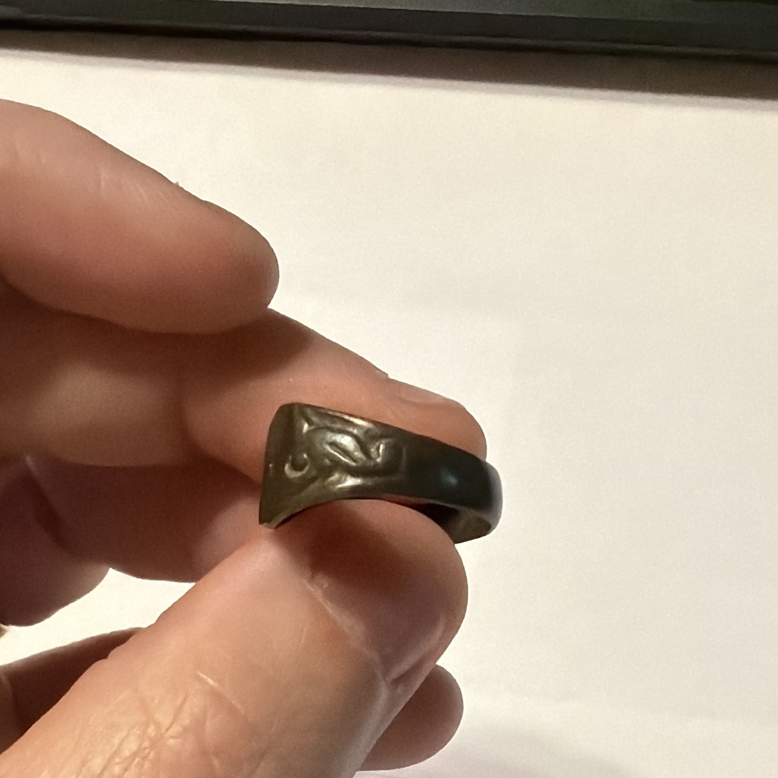 Vintage Ancient Bronze Signet Ring Stylized Plant Star Intaglio Size Unknown