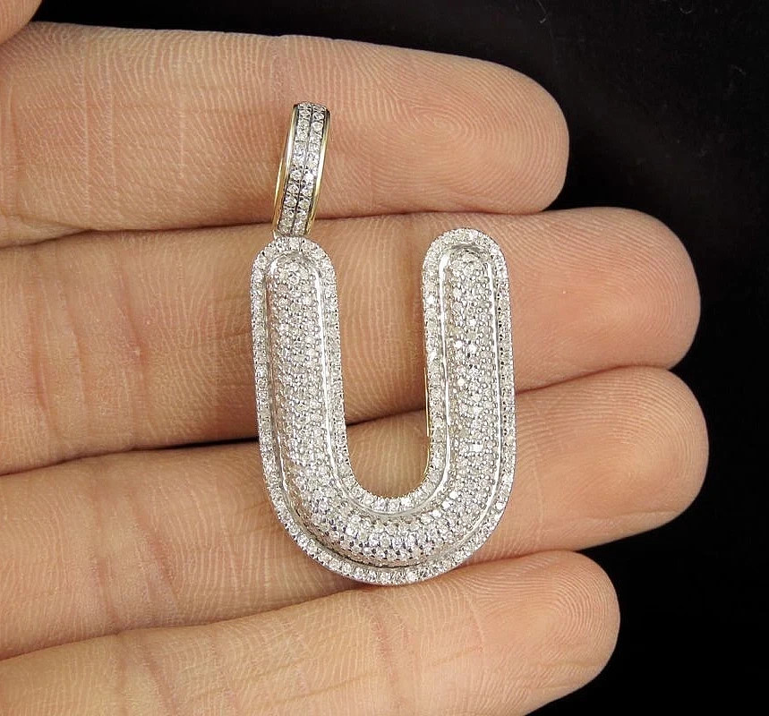 3Ct Lab Created Diamond Bubble Initial U Letter Pendant 14K Yellow Gold Plated