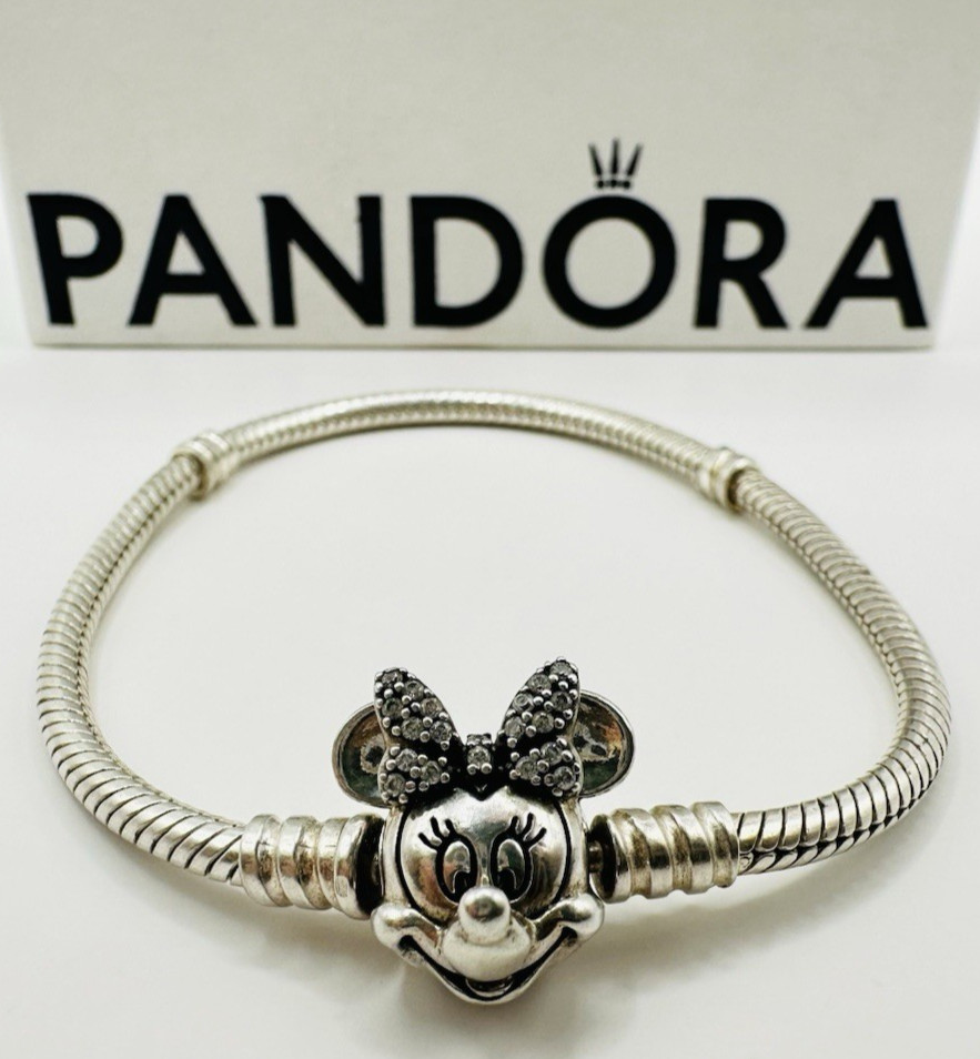 Pandora Bracelet 17.5cm x DISNEY Pave Minnie Mouse Clasp Snake Chain. 597770CZ