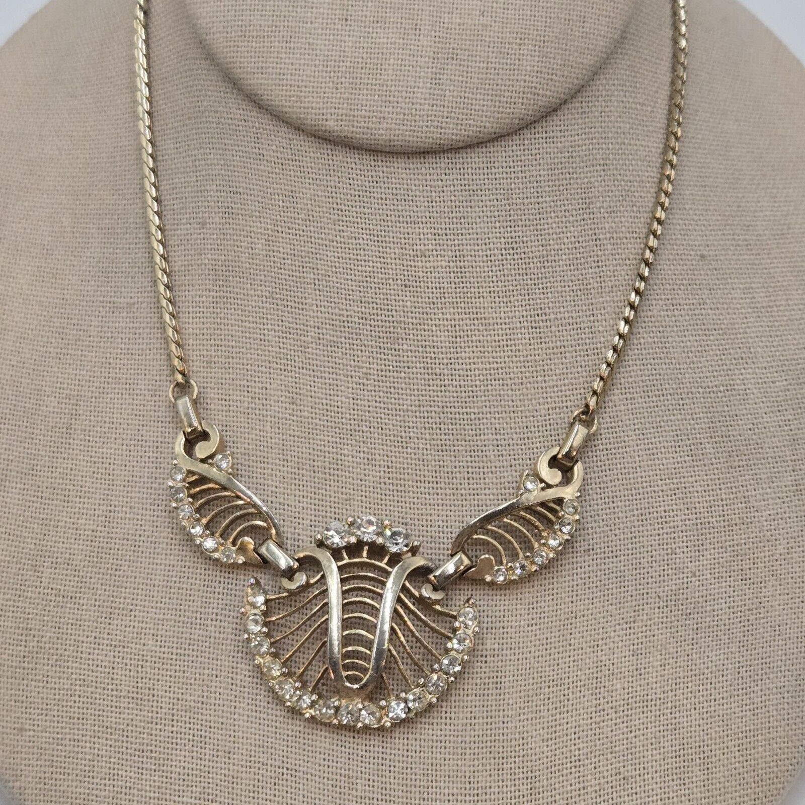 Vintage Lustern Art Deco Art Nouveau Gold Filled Rhinestone Choker Necklace