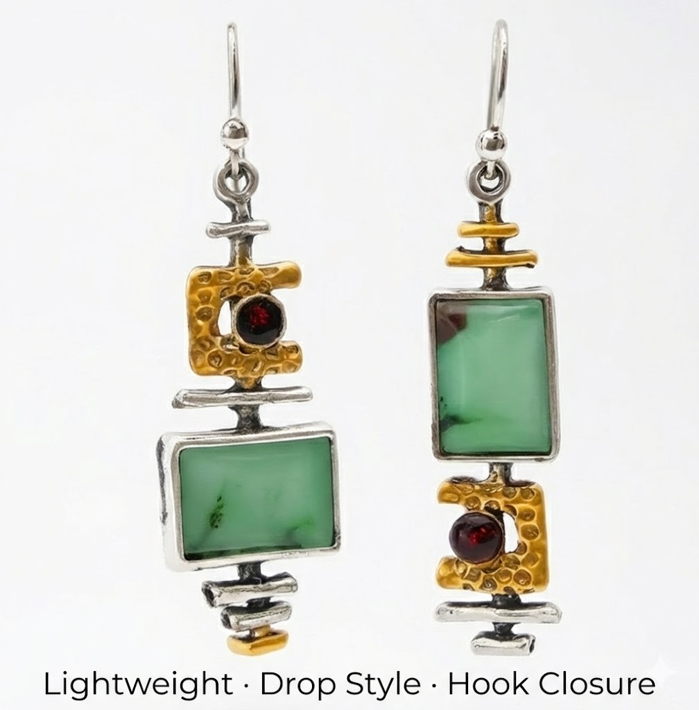 Green Turquoise Geometric Dangle Earrings Silver Gold Boho Drop