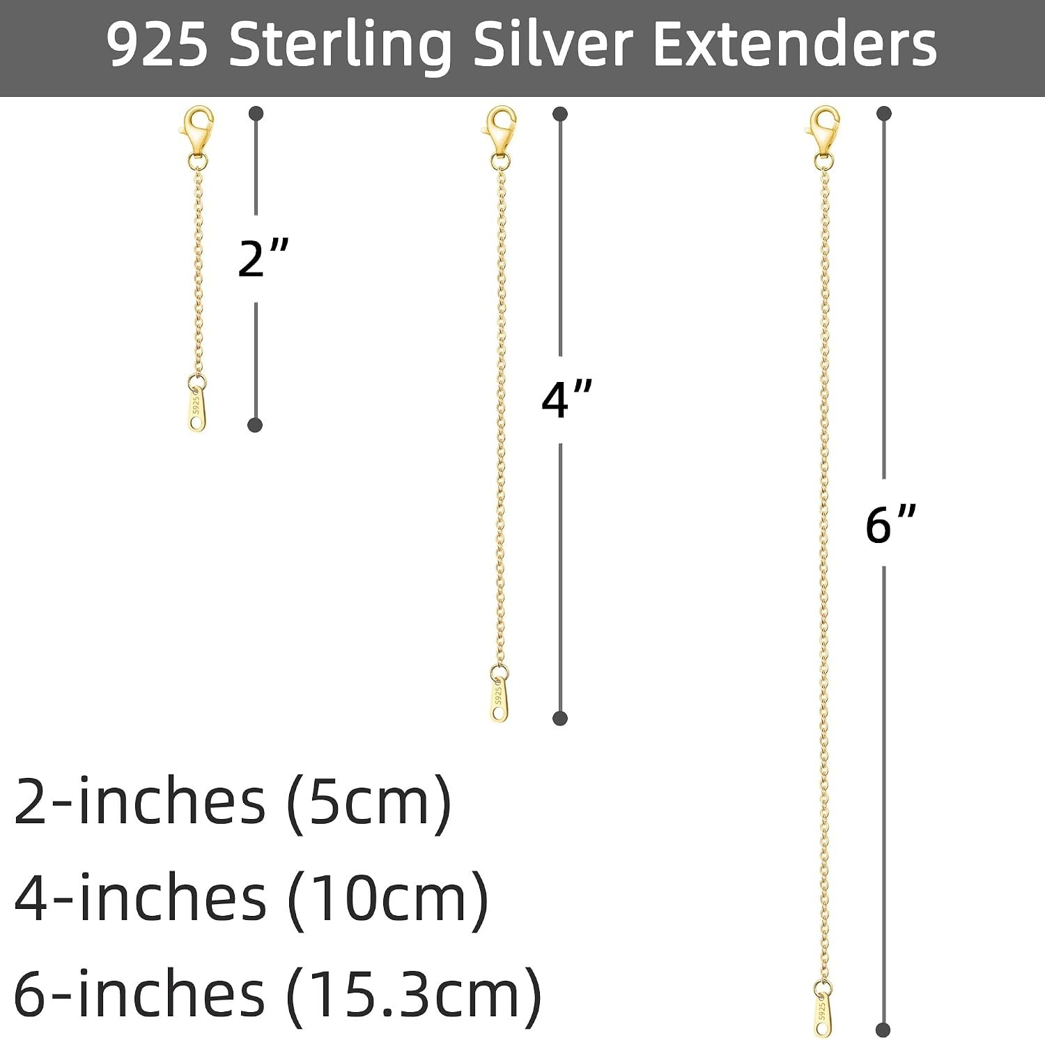 Luxury 925 Sterling Silver & Gold Necklace Extenders – 2, 4, 6 Inch Sets