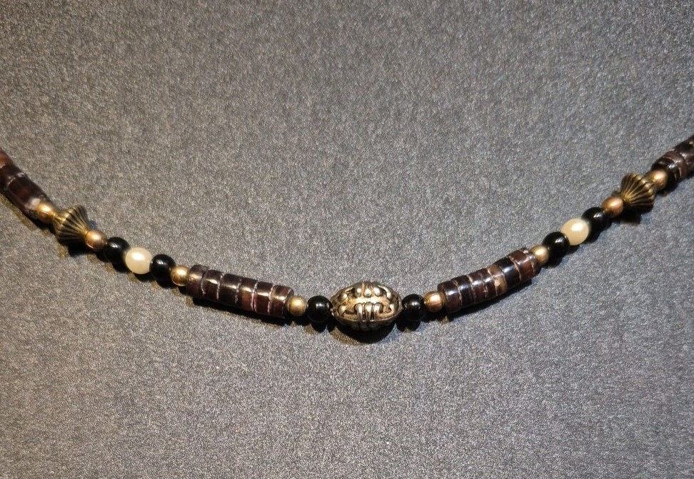 Beaded Necklace Cream Ivory Brown Gold Accent 18in Fashion Jewelry