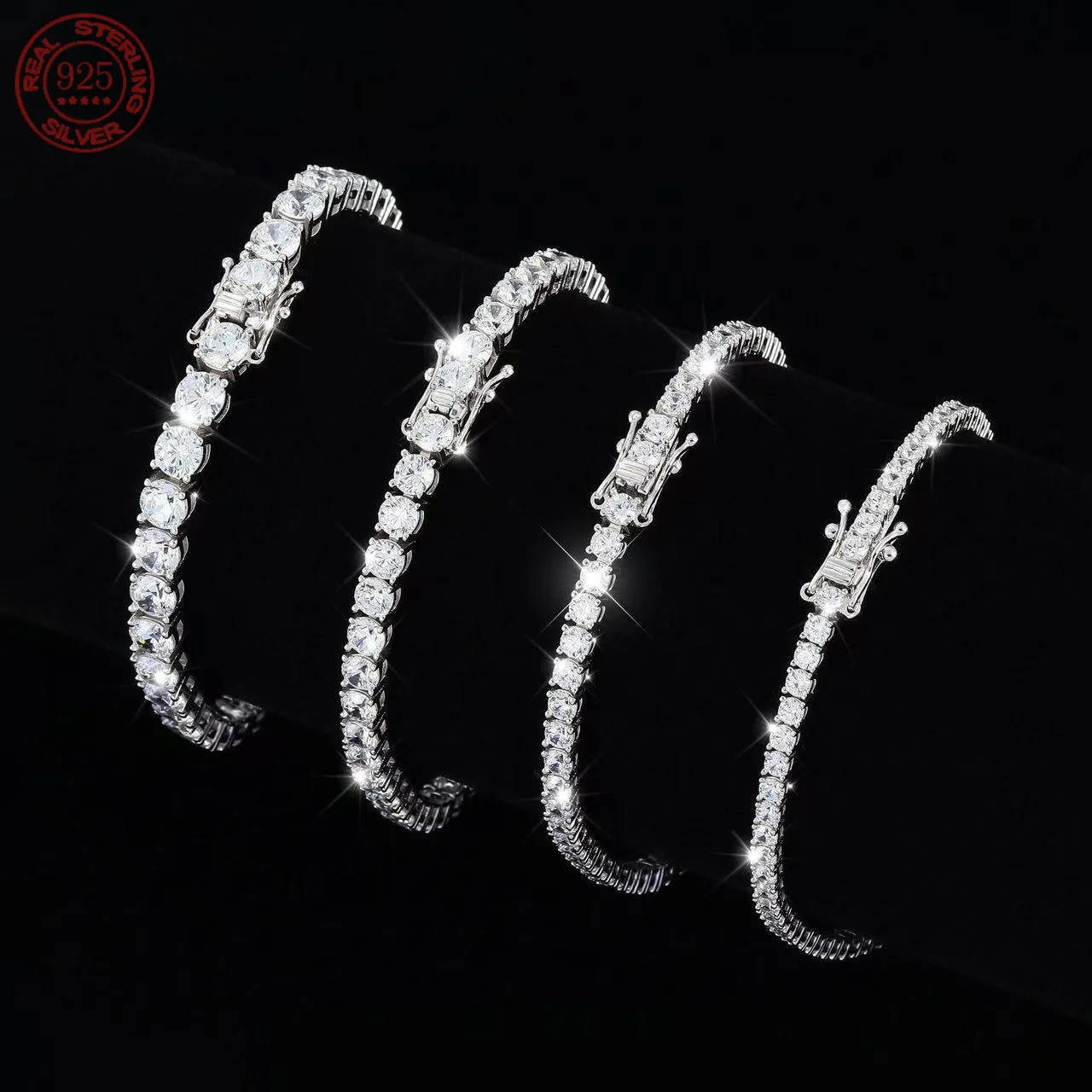 100% Real Moissanite Tennis Bracelet 925 Sterling Silver Plated 18K Gold with GR