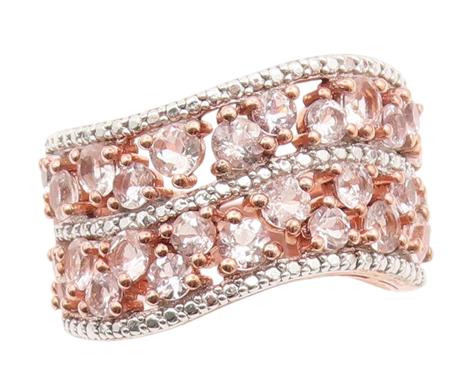 925 Sterling Silver Vintage Ring Gold Plated Topaz Wavy Band Sz 7.5 RG34723
